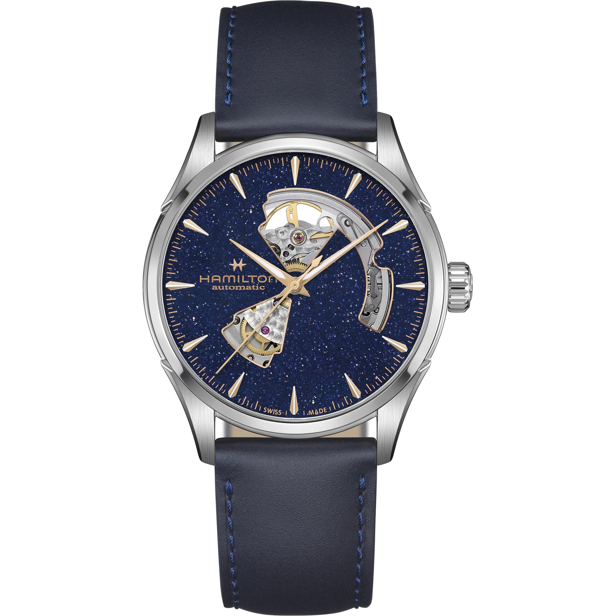 Hamilton Jazzmaster Open Heart Auto Blue Dial Leather Strap Men's Dress Watch H32705640