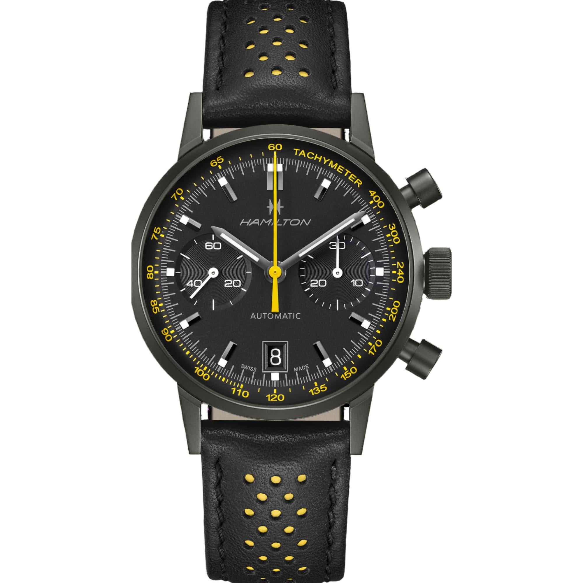 Hamilton American Classic Intra-matic Automatic Black Dial Leather Stap Men's Watch H38446731