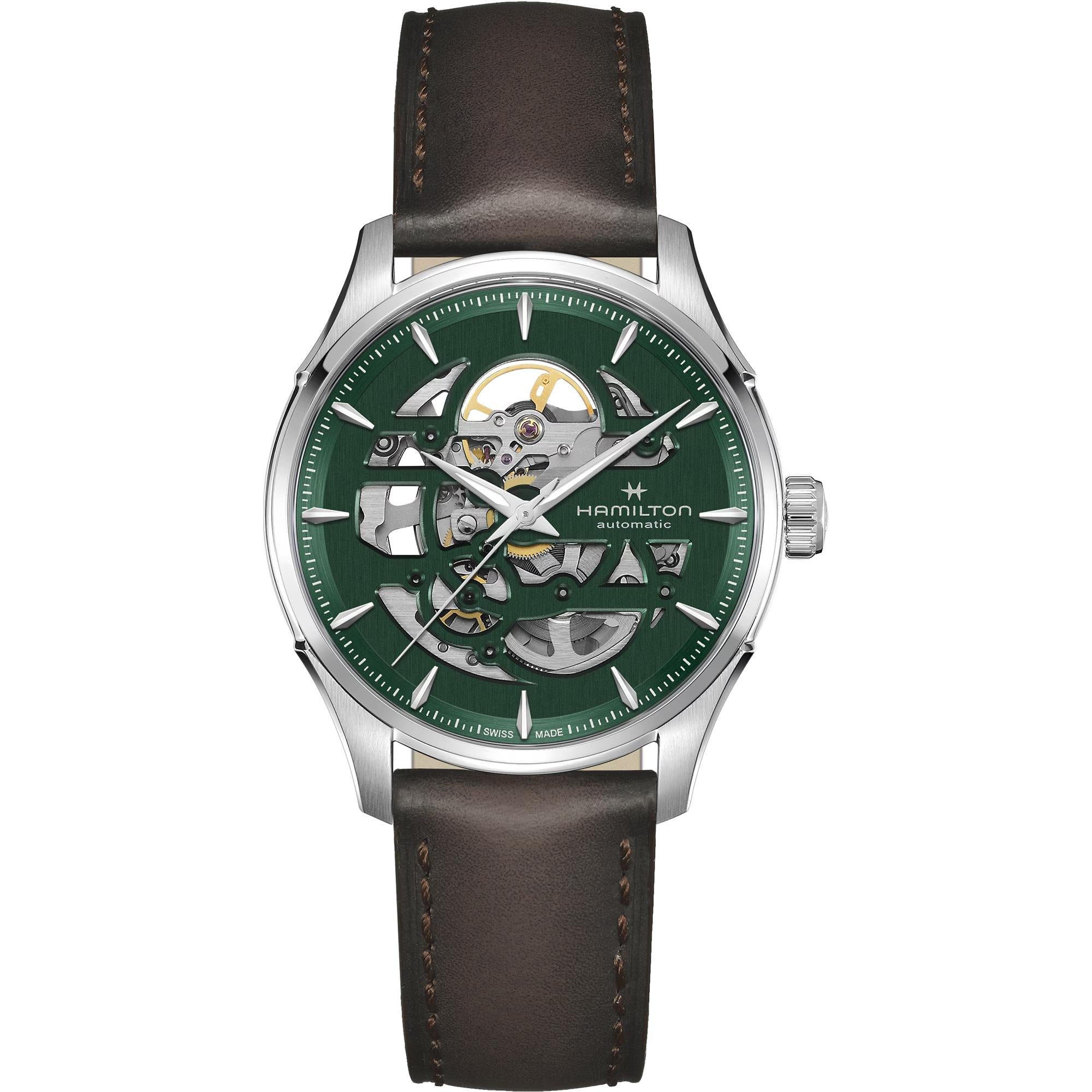 Hamilton Jazzmaster Skeleton Automatic Green Dial Leather Strap Men's Watch H42535560