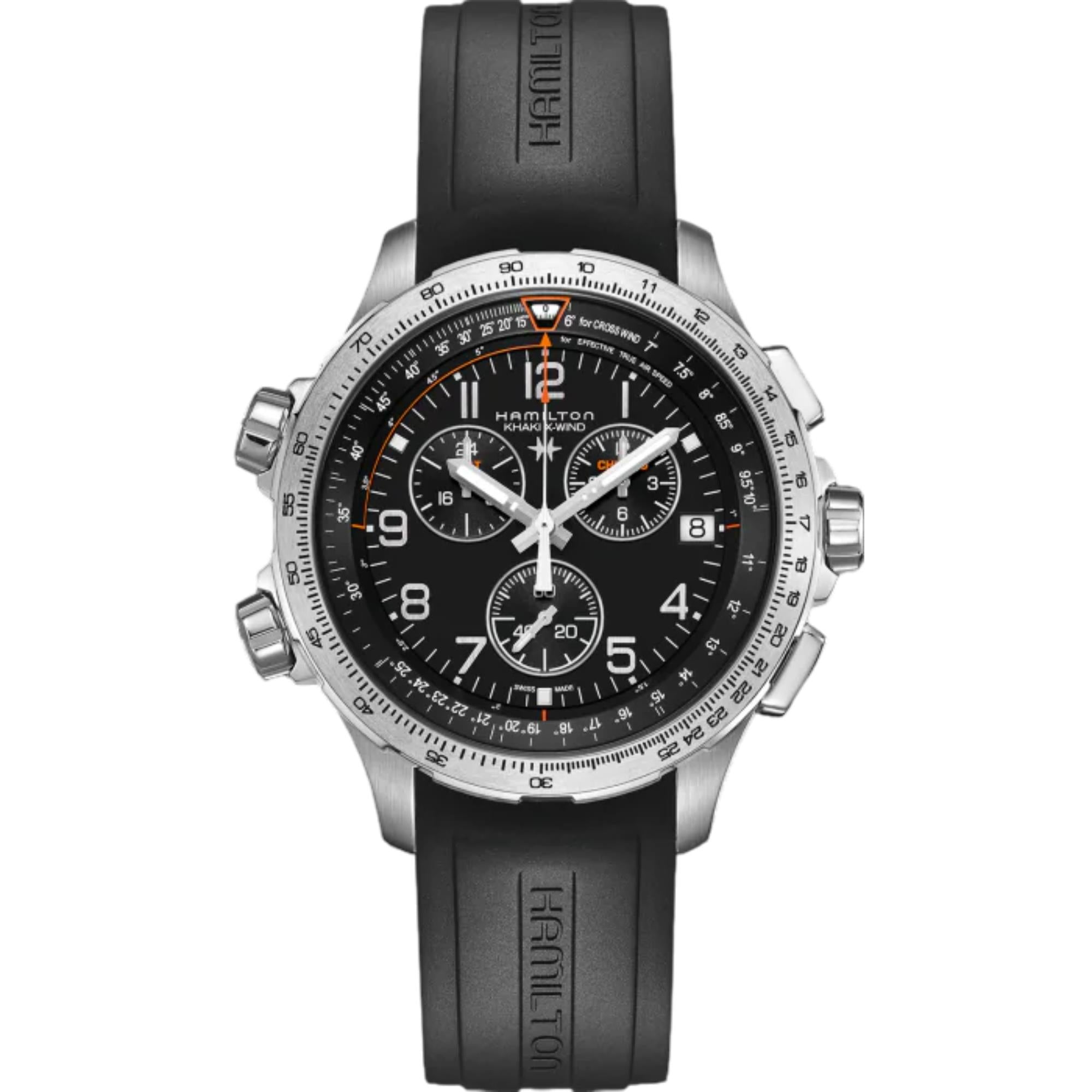 Hamilton Khaki Aviation X-Wind Chrono Quartz Black Dial Rubber Strap Men's Watch H77912335
