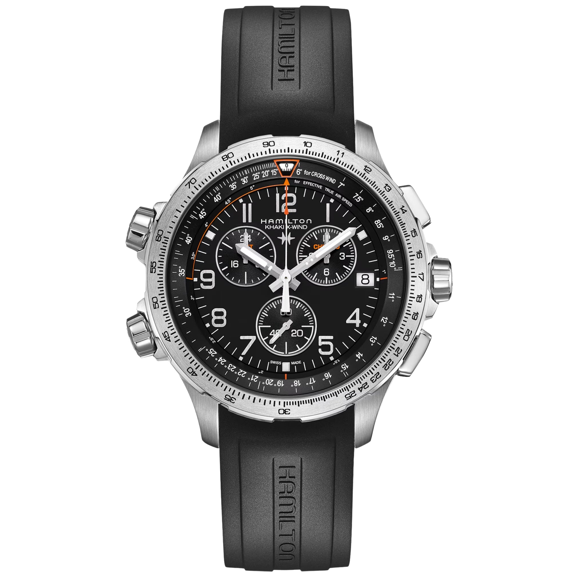 Hamilton Khaki Aviation X-Wind Chrono Quartz Black Dial Rubber Strap Men's Watch H77912335