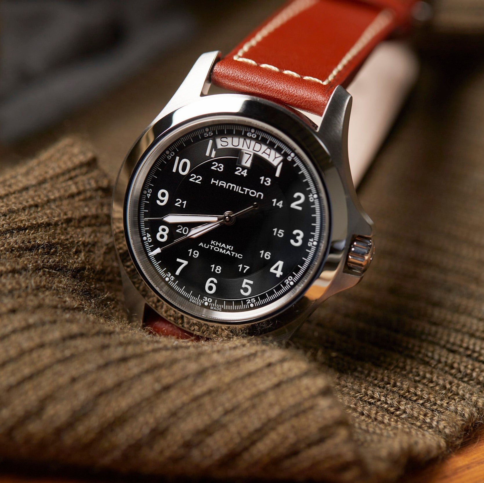 Hamilton Khaki Field King Automatic Black Dial Brown Leather Strap Men's Watch H64455533