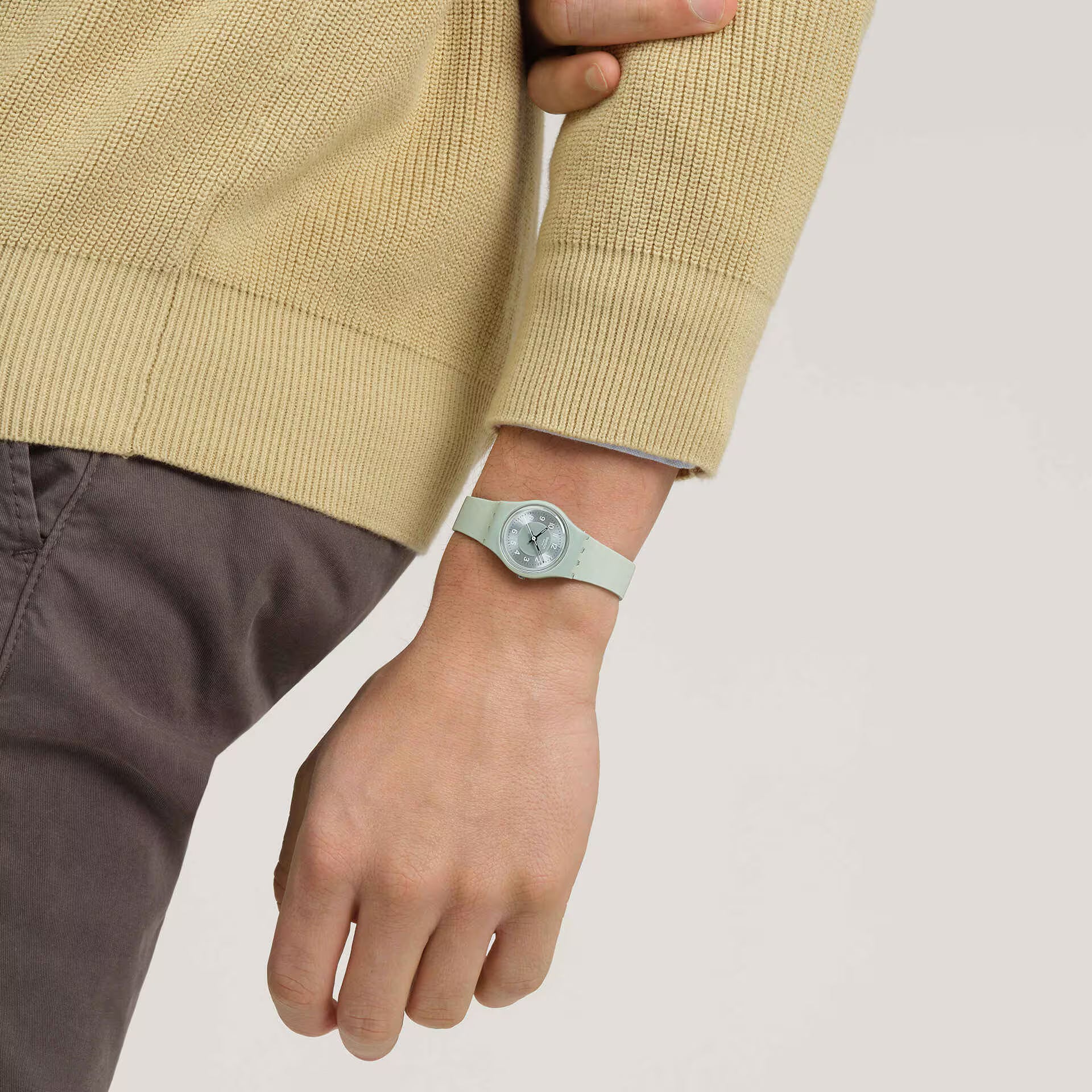 Swatch Serenity of Sage Green Dial Silicone Strap Unisex Watch LG131