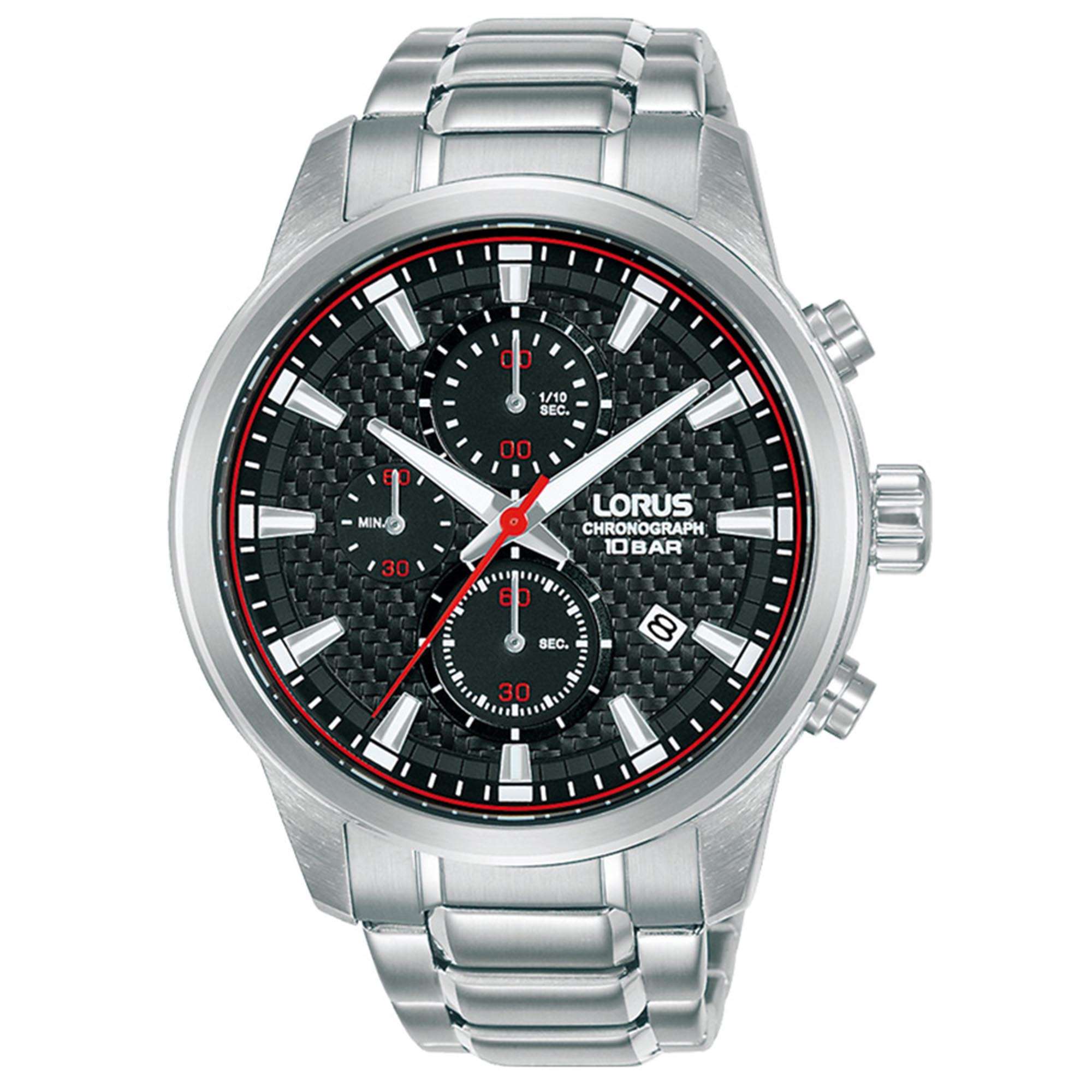 Lorus Sports Quartz Black Dial Stainless Steel Bracelet Men's Watch RM327HX9