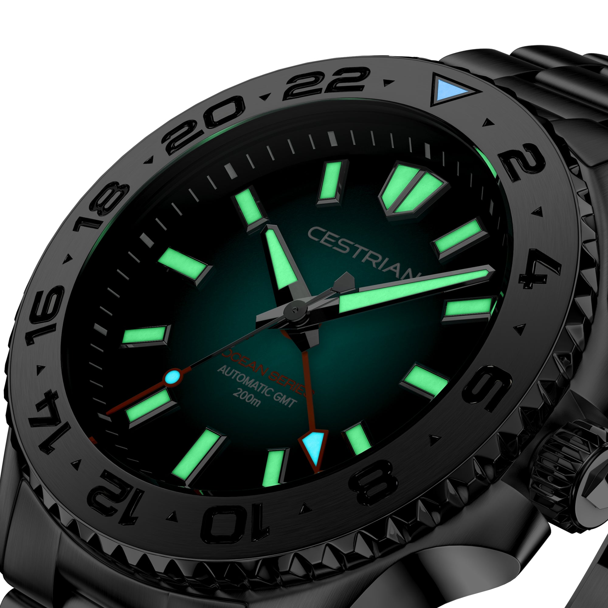 Cestrian Ocean Series Green Fumé Dial Steel Bracelet Automatic GMT Men's Watch CO-BGS001
