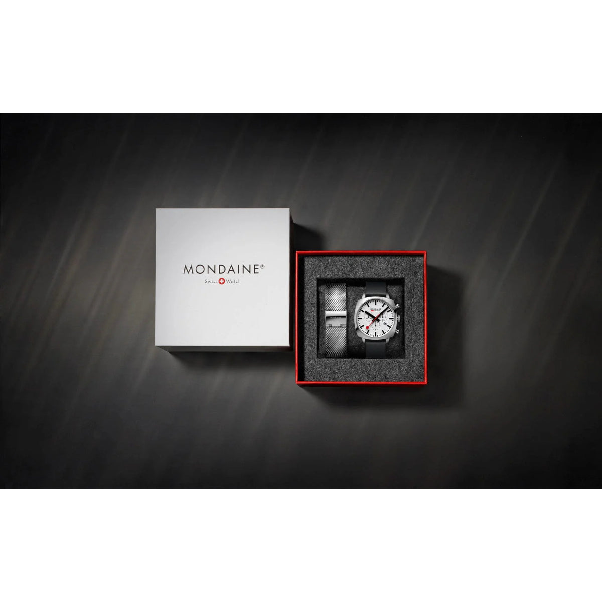 Mondaine Grand 41mm Chronograph White Dial Leather Mens Quartz Watch MSL.41410.LBV.SET