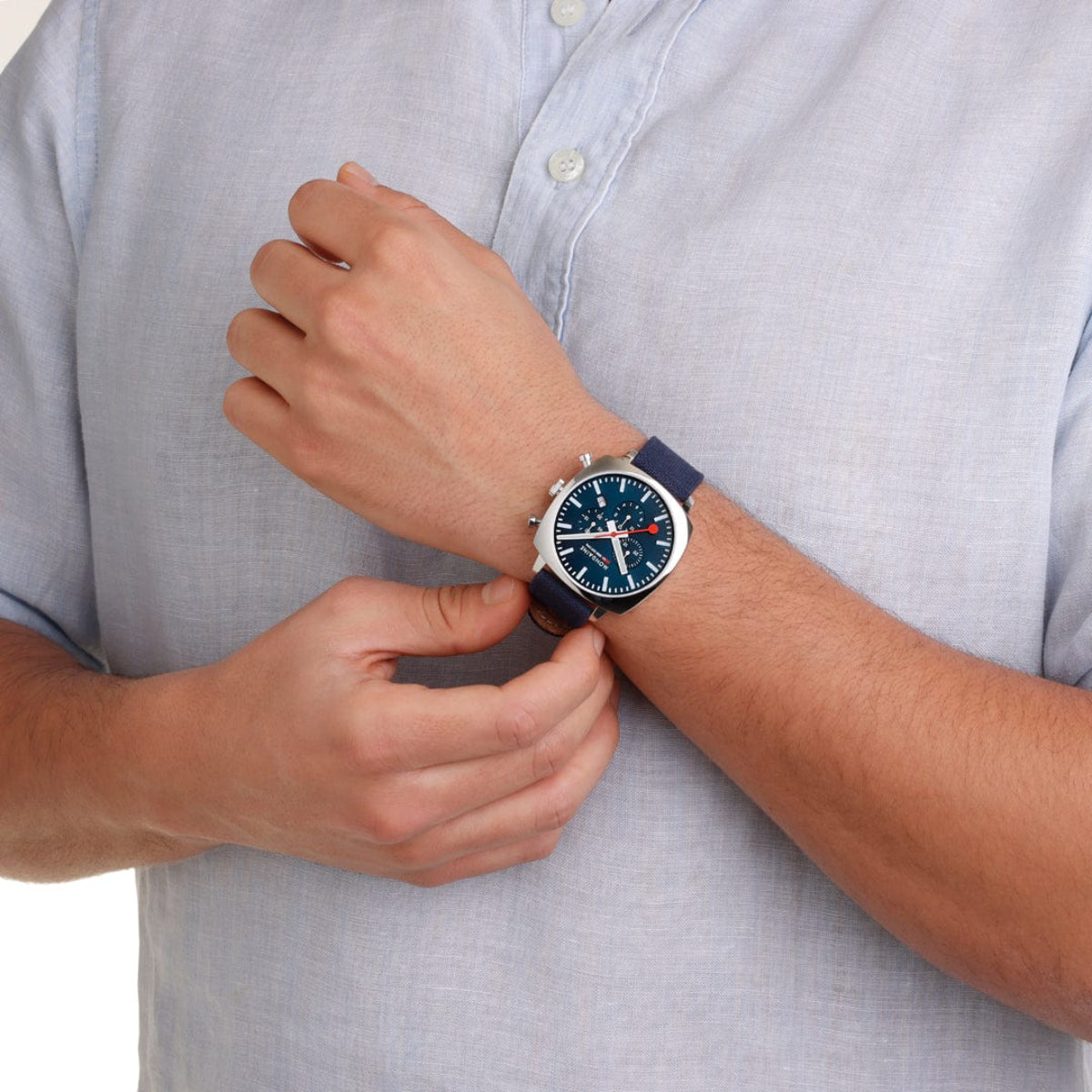 Mondaine Petite Cushion Square Blue Dial Textile Strap Unisex Watch MSL.41440.LD.SET