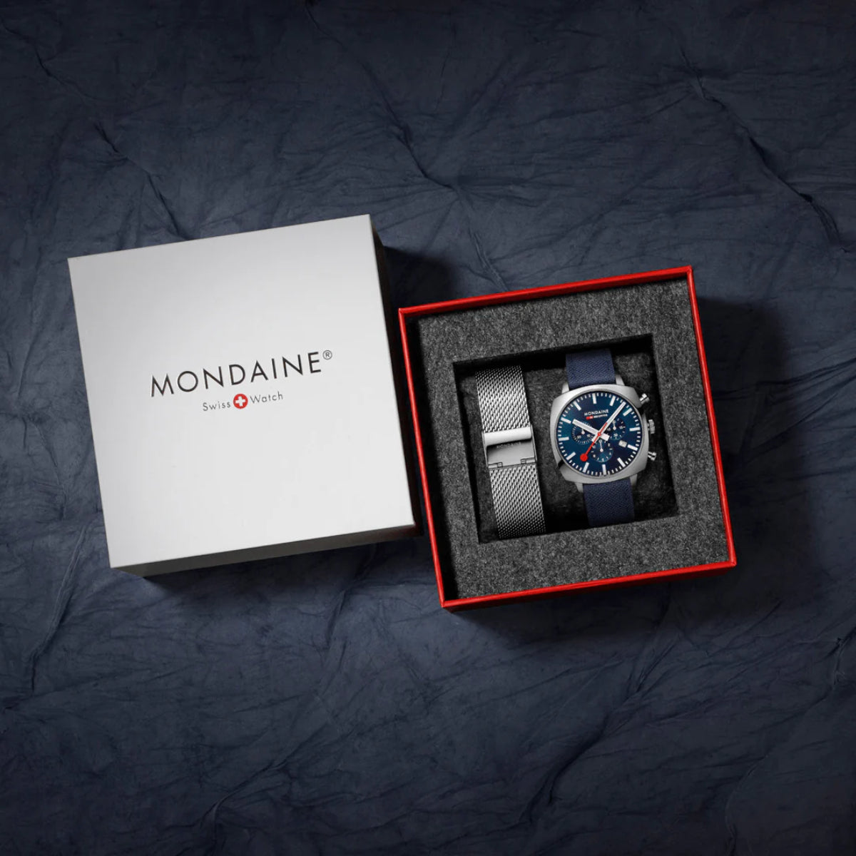 Mondaine Petite Cushion Square Blue Dial Textile Strap Unisex Watch MSL.41440.LD.SET