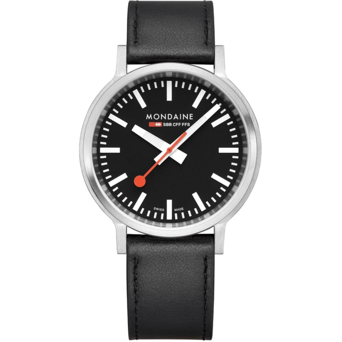 Mondaine stop2go Quartz Black Dial Leather Strap Men's Watch MST.41020.LBV.2SE