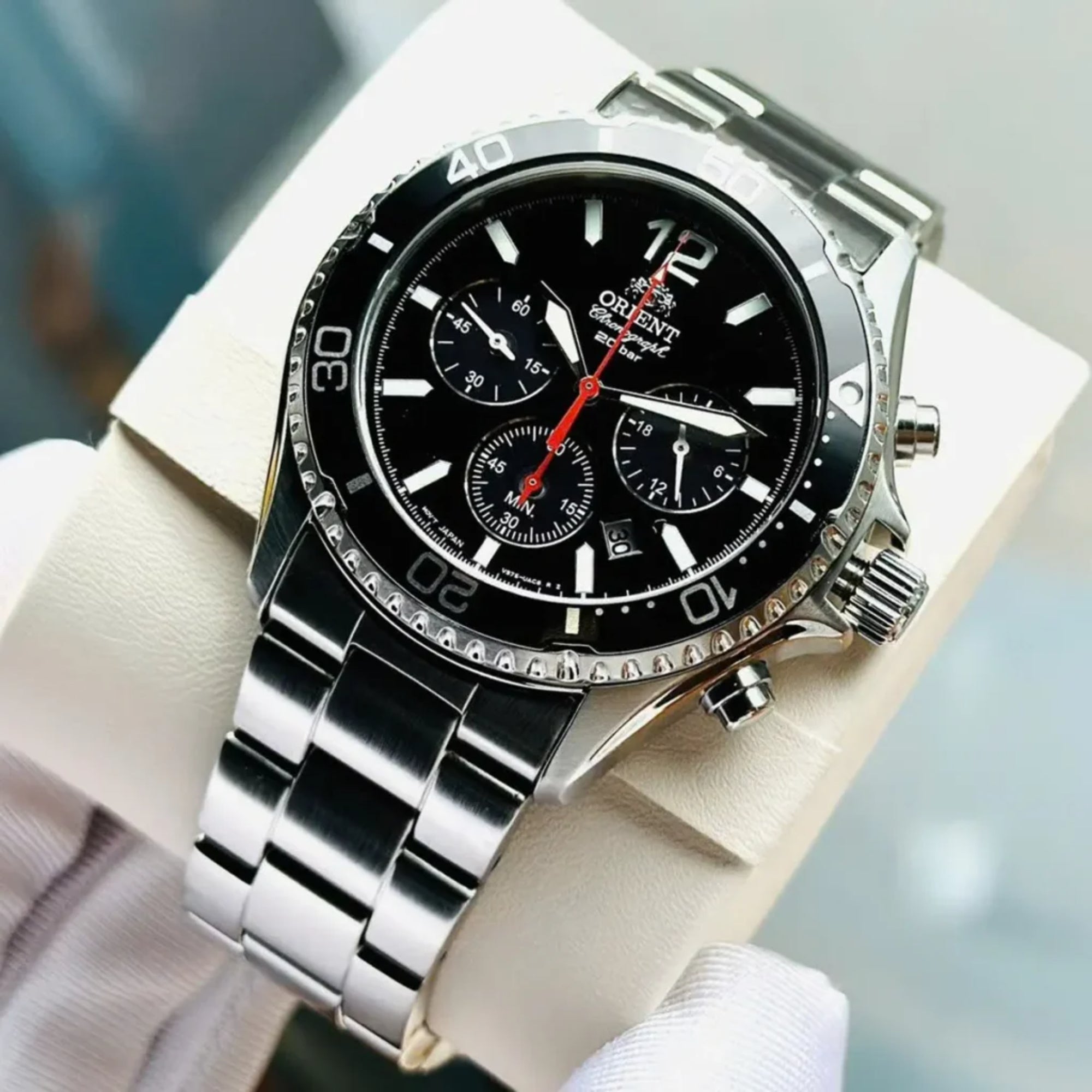 Orient Mako Solar Chronograph Quartz Black Dial Men's Dive Watch RA-TX0202B10B