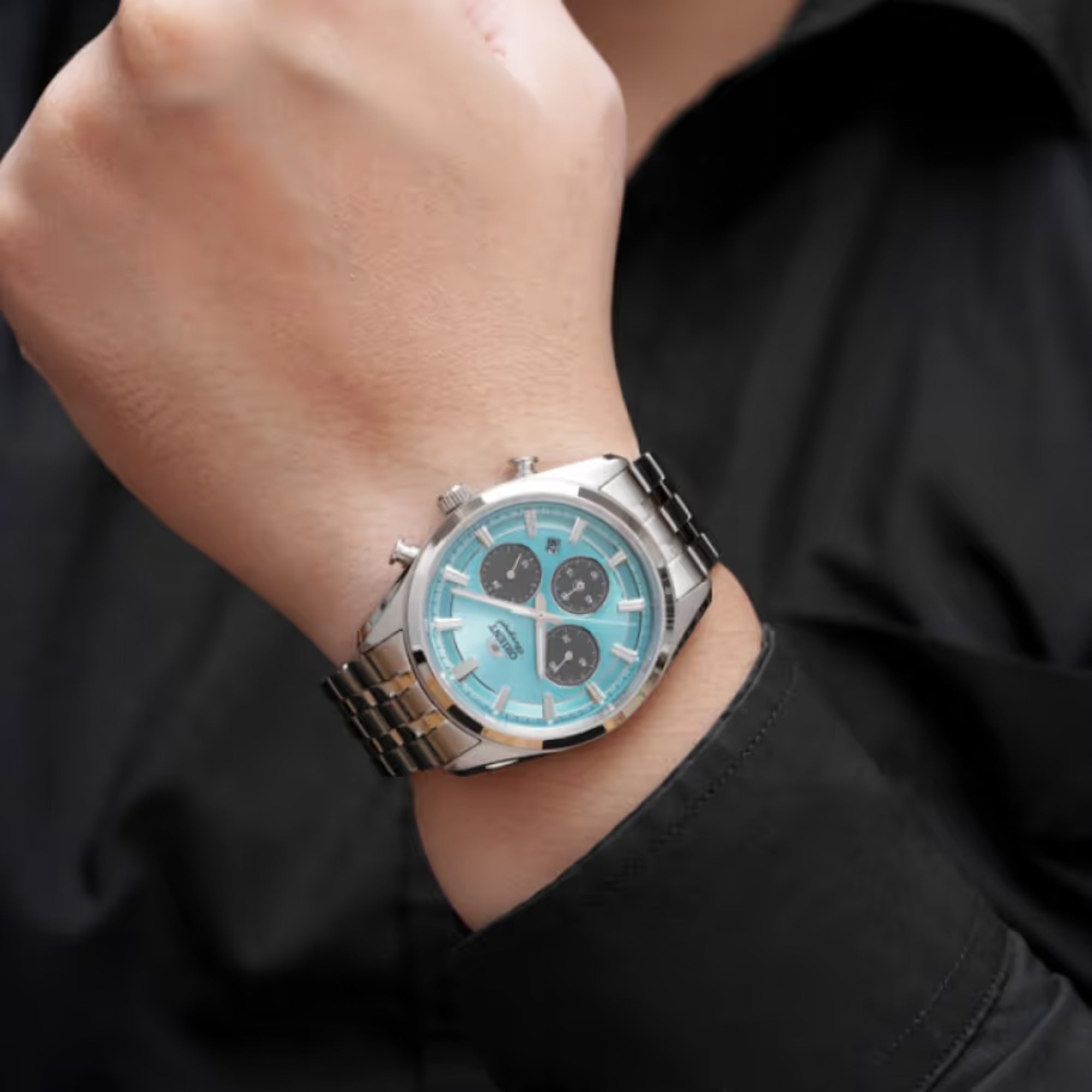 Orient Contemporary Stretto Date Solar Chronograph Sky Blue Dial Men’s Watch RA-TX0304L10B
