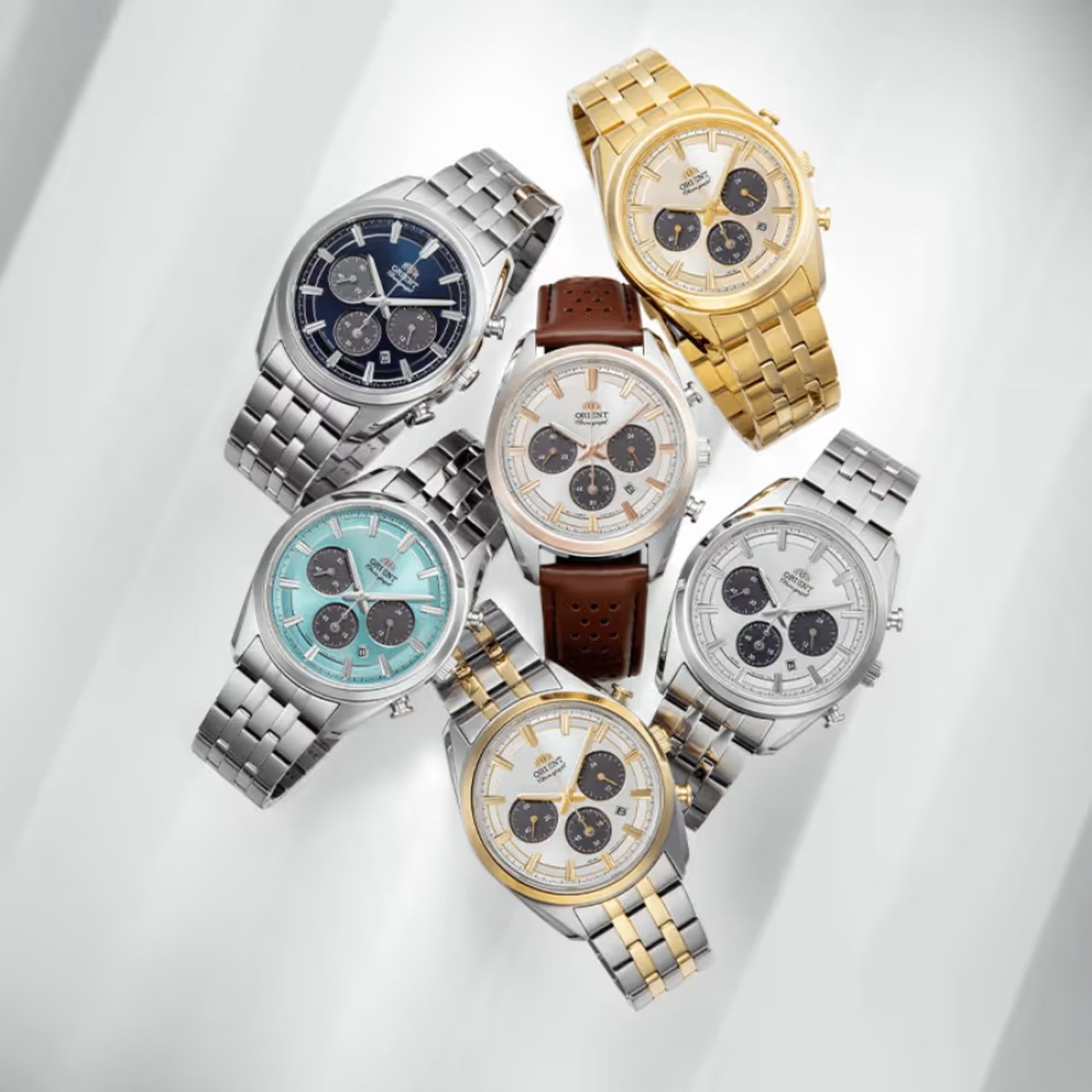 Orient Contemporary Stretto Date Solar Chronograph Blue Dial Steel Strap Men’s Watch RA-TX0304L10B