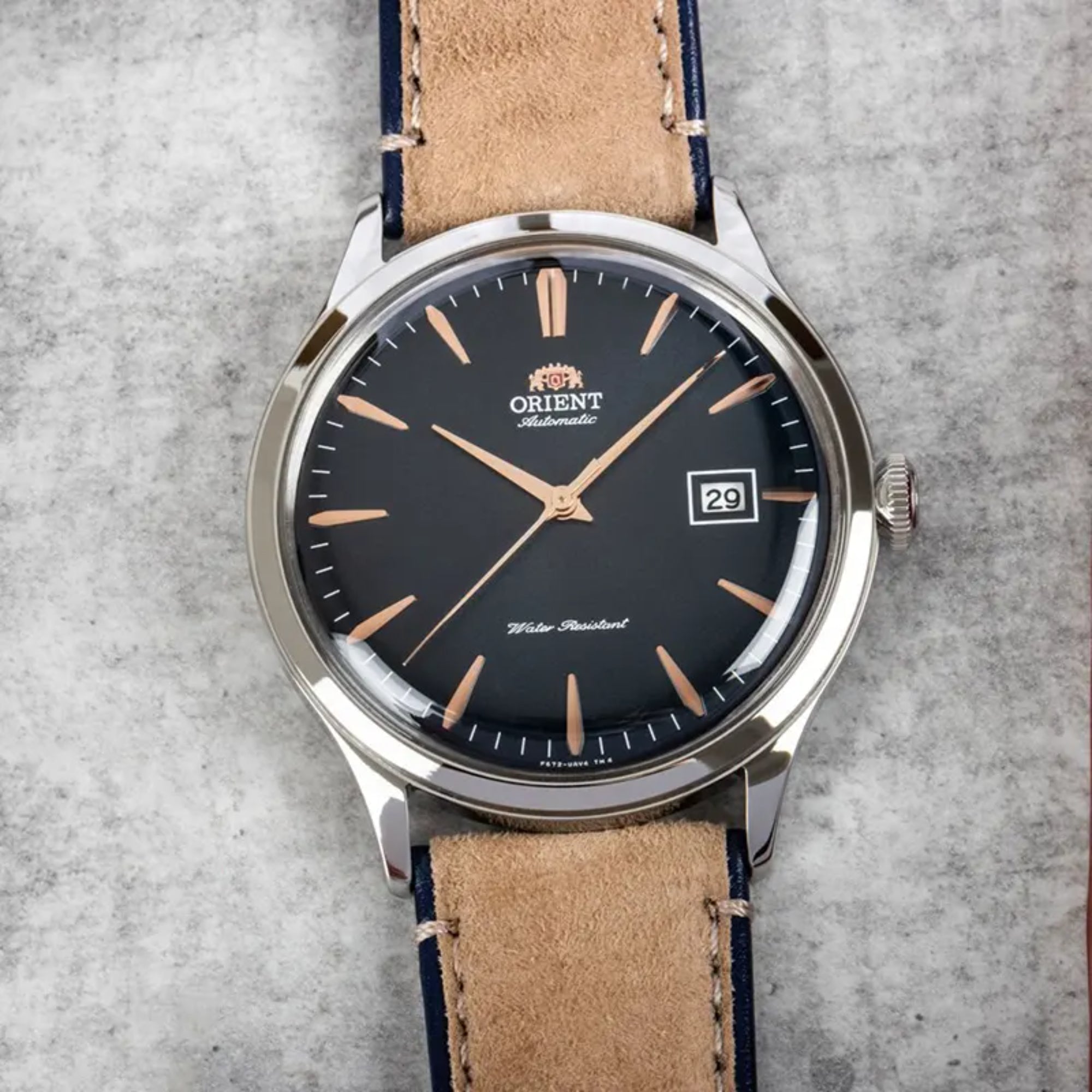 Orient Bambino Classic Vintage Style Automatic Navy Dial Leather Strap Men’s Dress Watch RA-AC0P02L30B