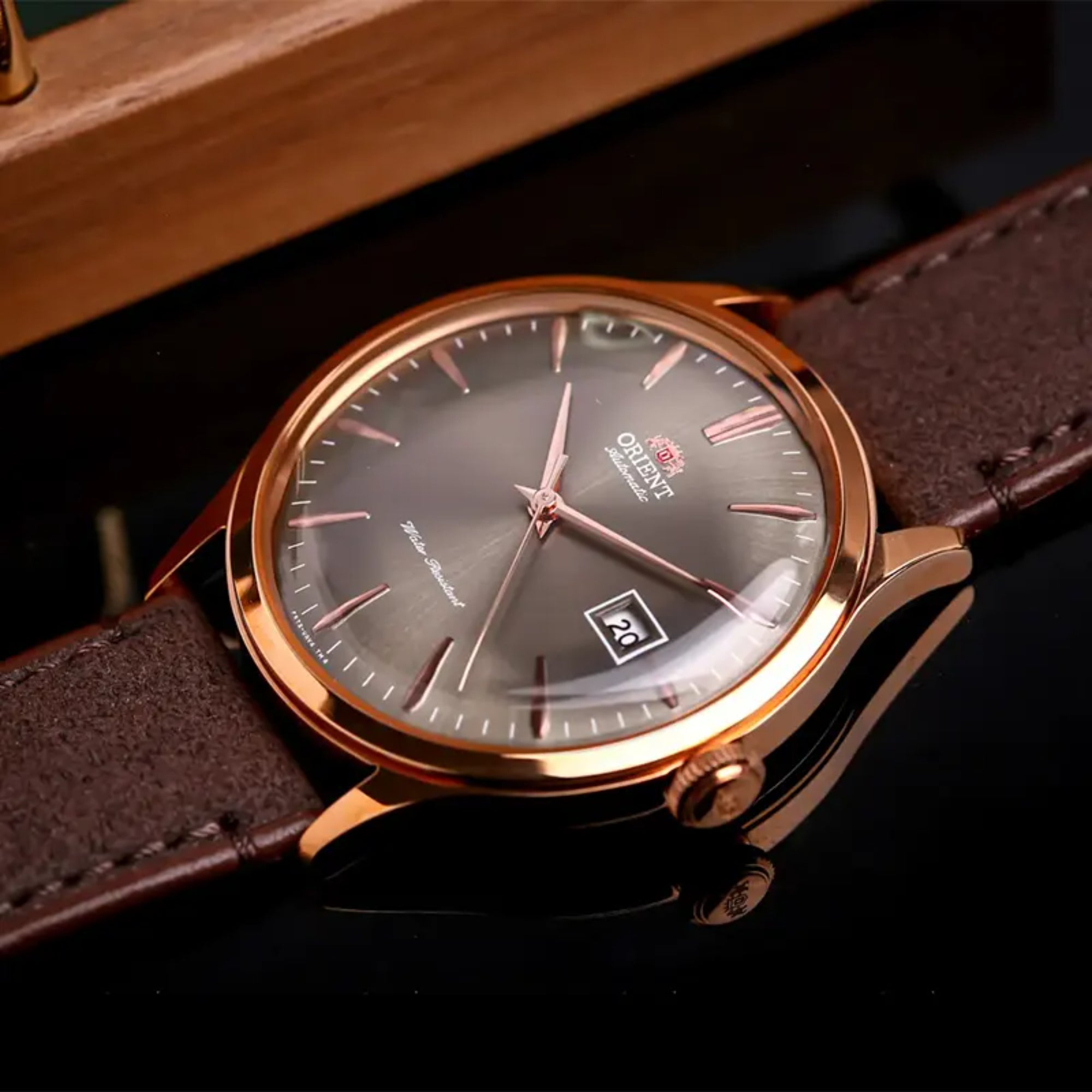 Orient Bambino 42mm Bronze Dial Leather Mens Automatic Watch RA-AC0P04Y30B