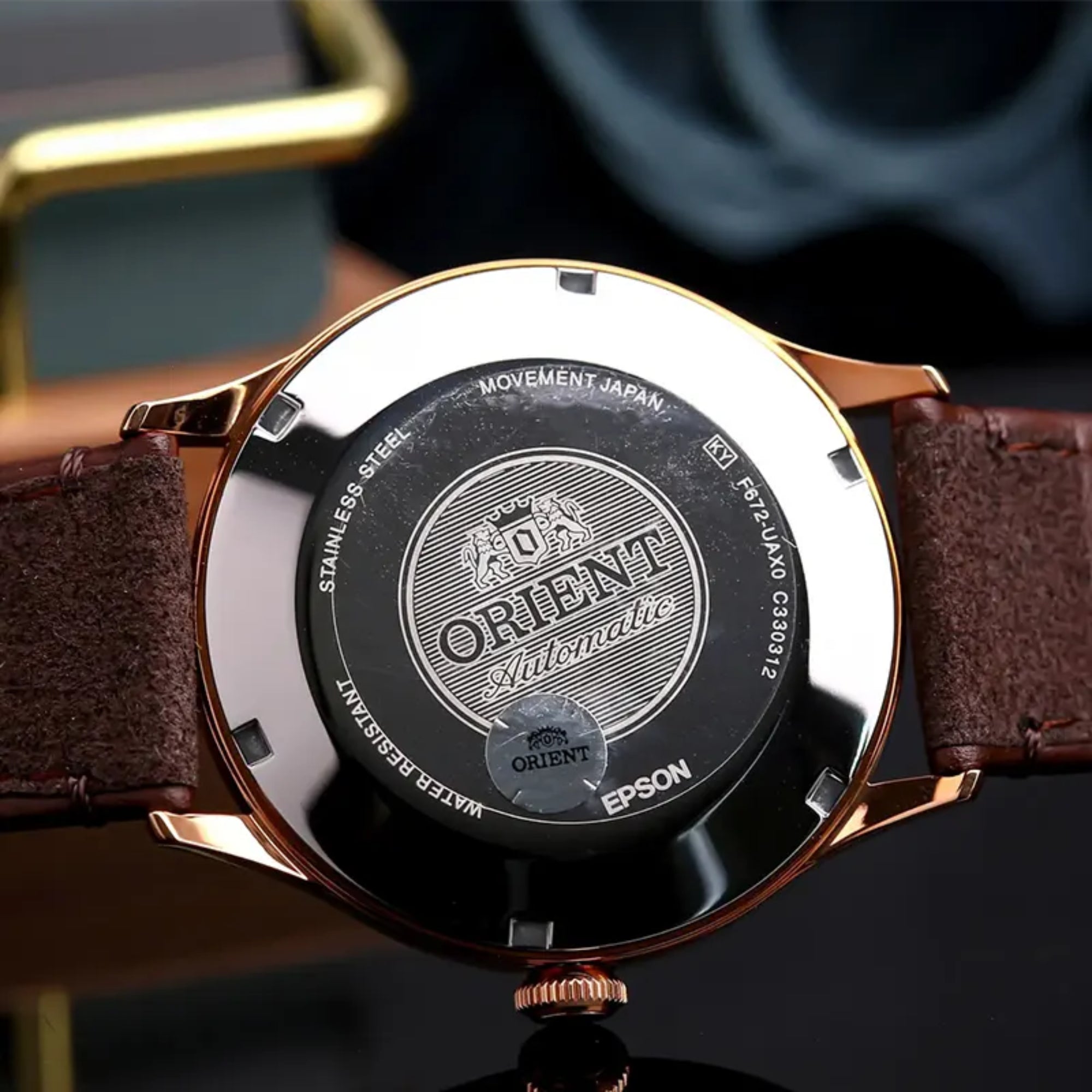 Orient Bambino 42mm Bronze Dial Leather Mens Automatic Watch RA-AC0P04Y30B
