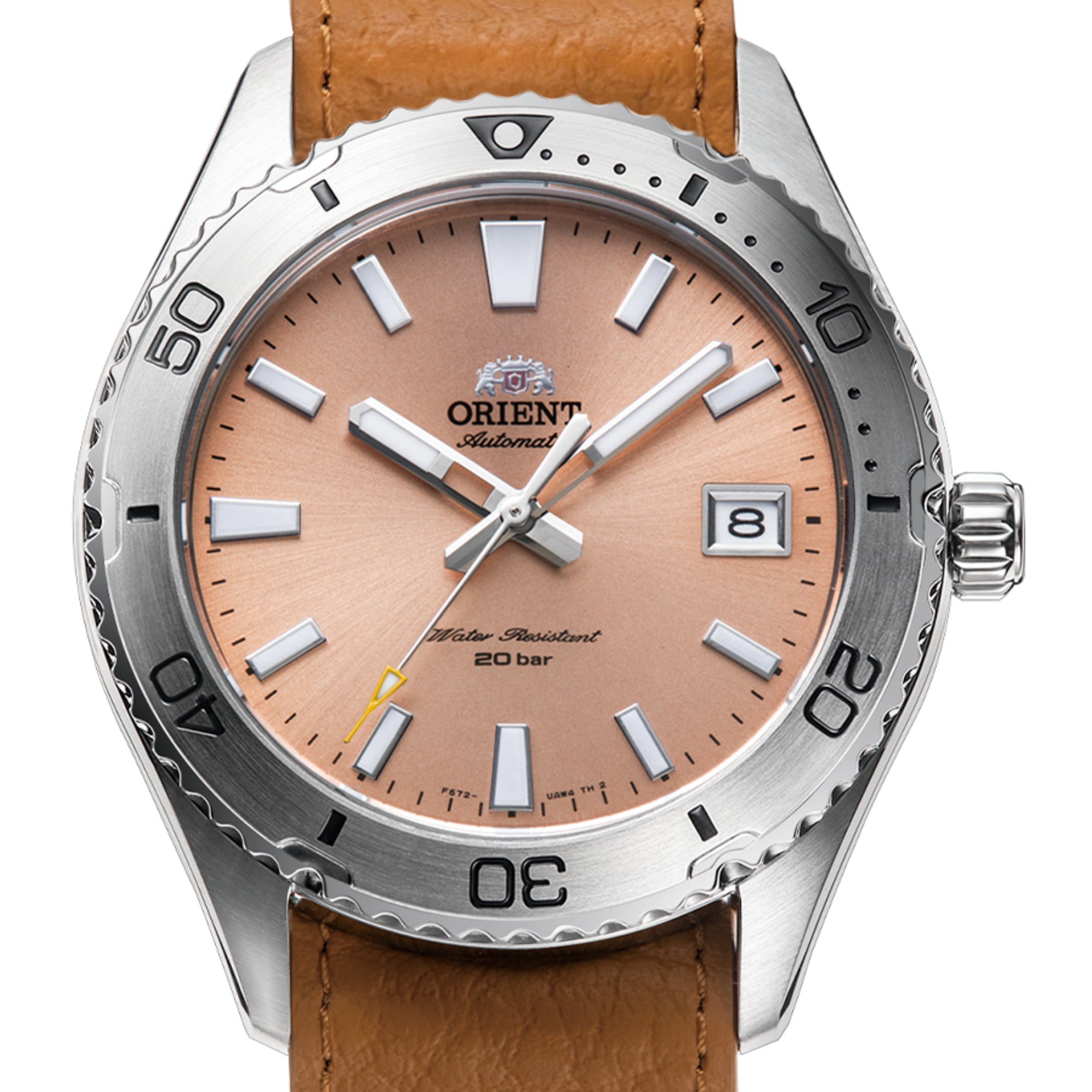 Orient Mako Automatic Apricot Dial Leather Strap Unisex Dive Watch RA-AC0Q05P30B