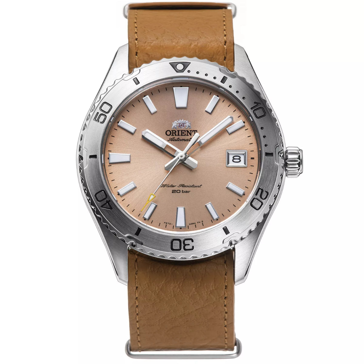 Orient Mako Automatic Apricot Dial Leather Strap Unisex Dive Watch RA-AC0Q05P30B