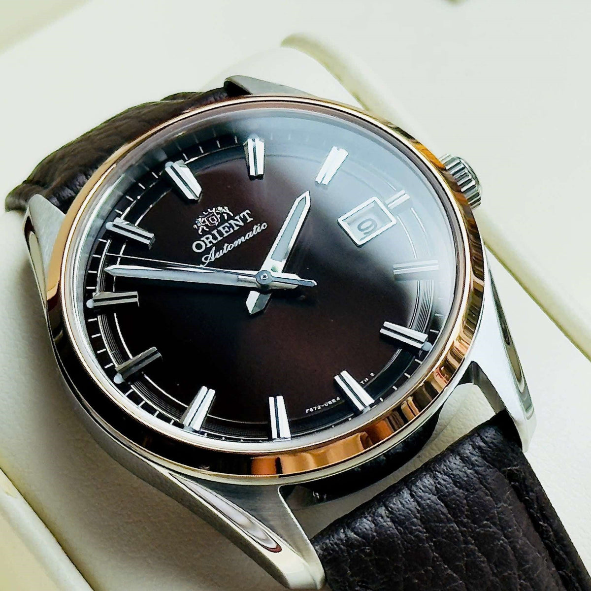 Orient Contemporary Stretto Date Automatic Brown Dial Leather Strap Men's Watch RA-AC0R03Y30B