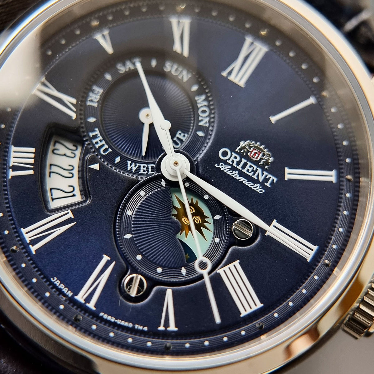 Orient Sun and Moon Automatic Blue Dial Leather Strap Men's Watch RA-AK0011D30B