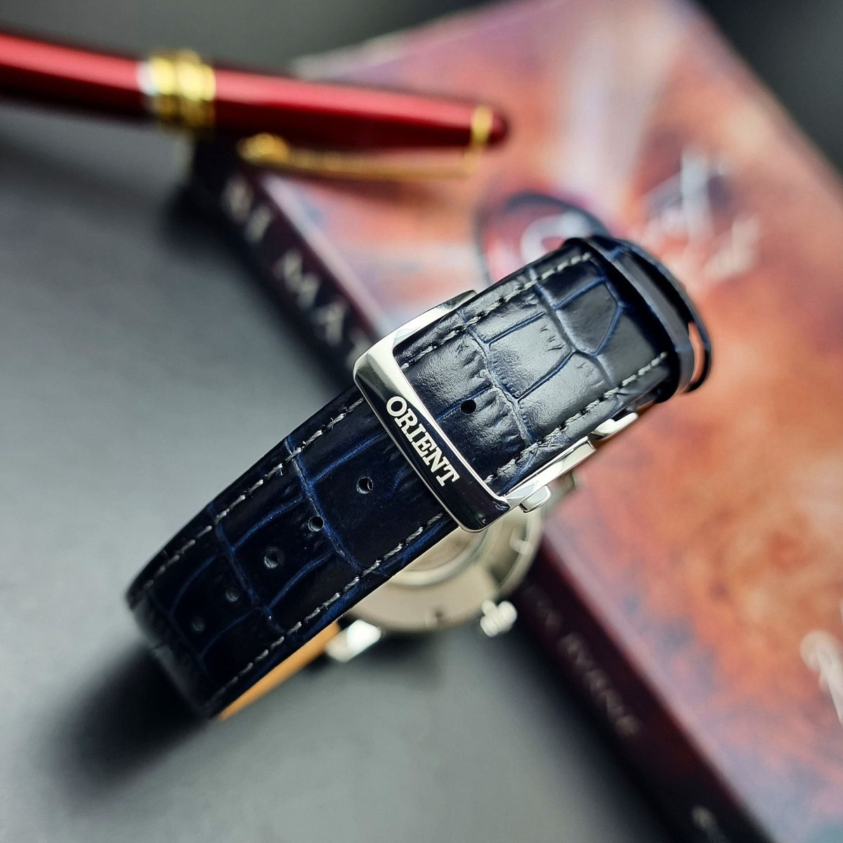 Orient Sun and Moon Automatic Blue Dial Leather Strap Men's Watch RA-AK0011D30B