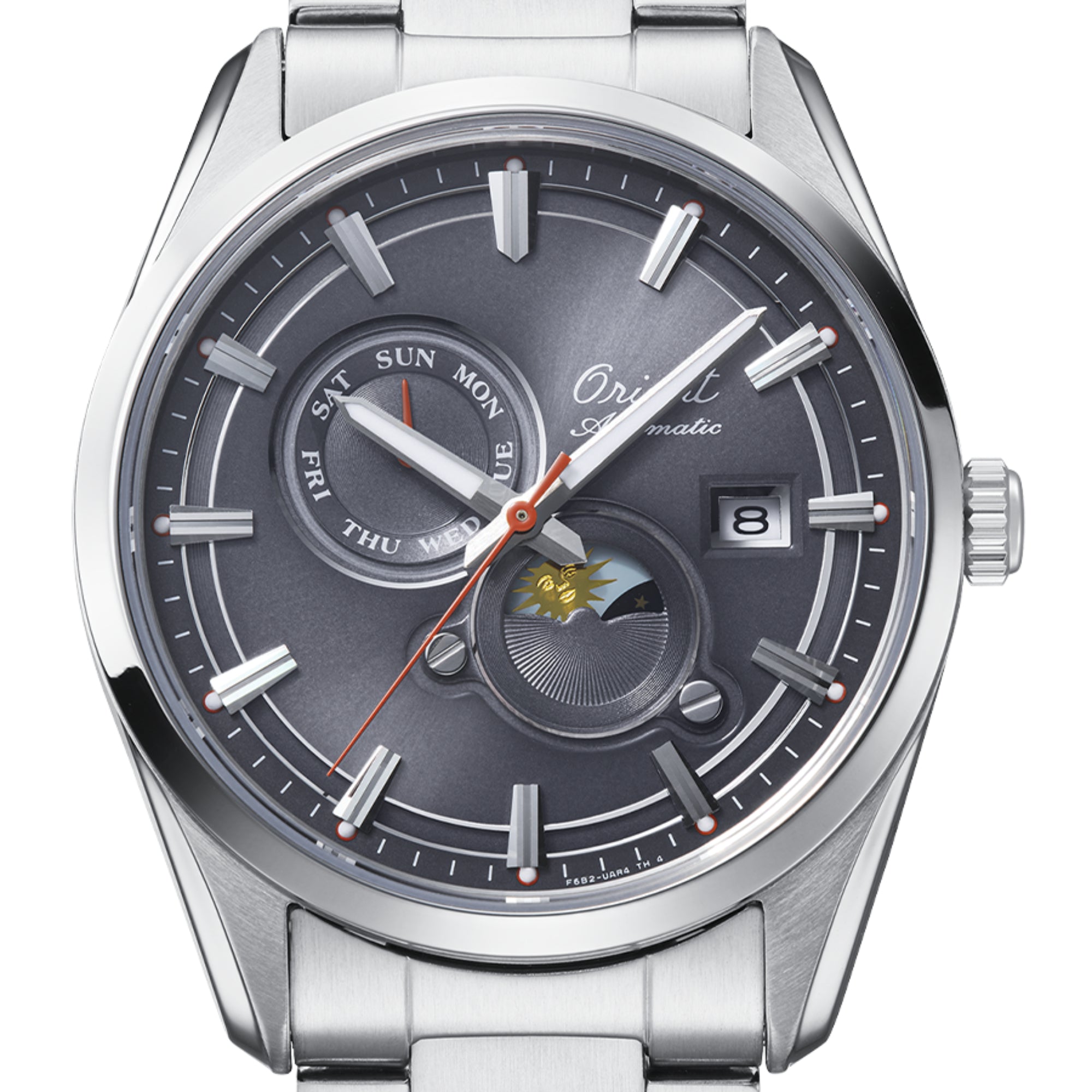 Orient Contemporary Stretto Sun and Moon 75th Anniversary Limited Edition Grey Dial Steel Strap Men's Watch RA-AK0311N30B