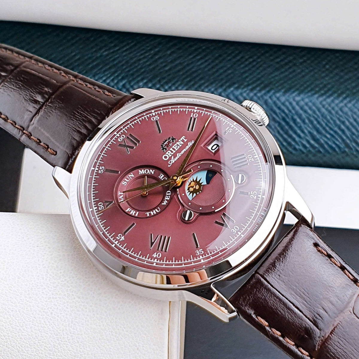 Orient Bambino Sun & Moon Red Dial Men's Watch RA-AK0807R30B