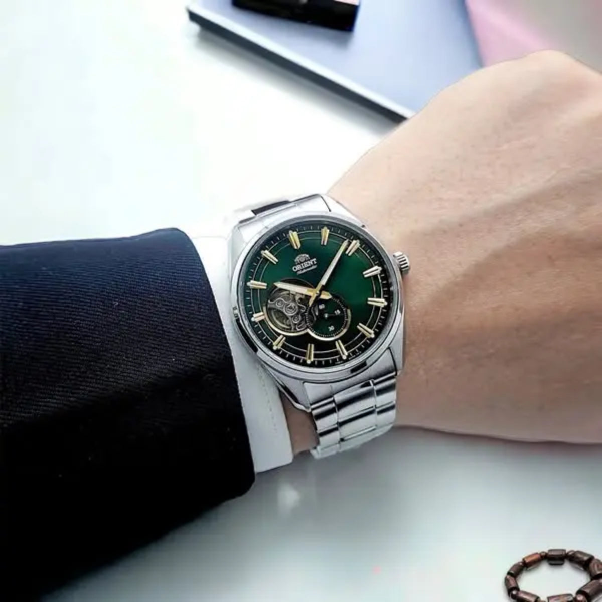 Orient Semi Skeleton Contemporary Green Dial Men’s Watch RA-AR0008E30B