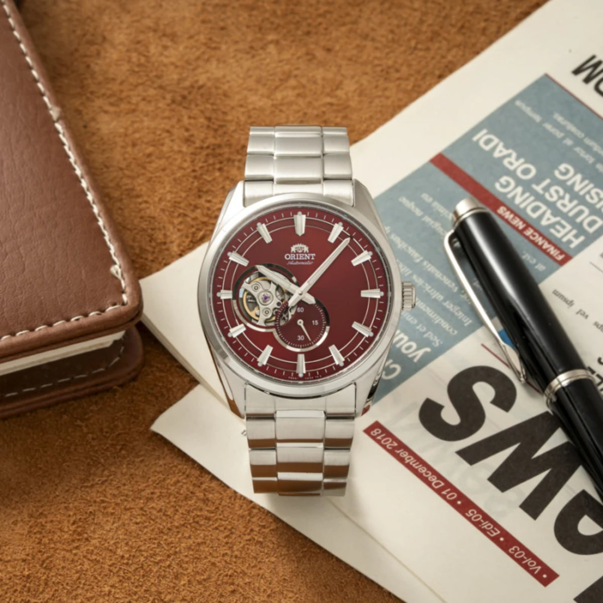 Orient Contemporary 41mm Open Heart Red Dial Steel Mens Automatic Watch RA-AR0010R30B