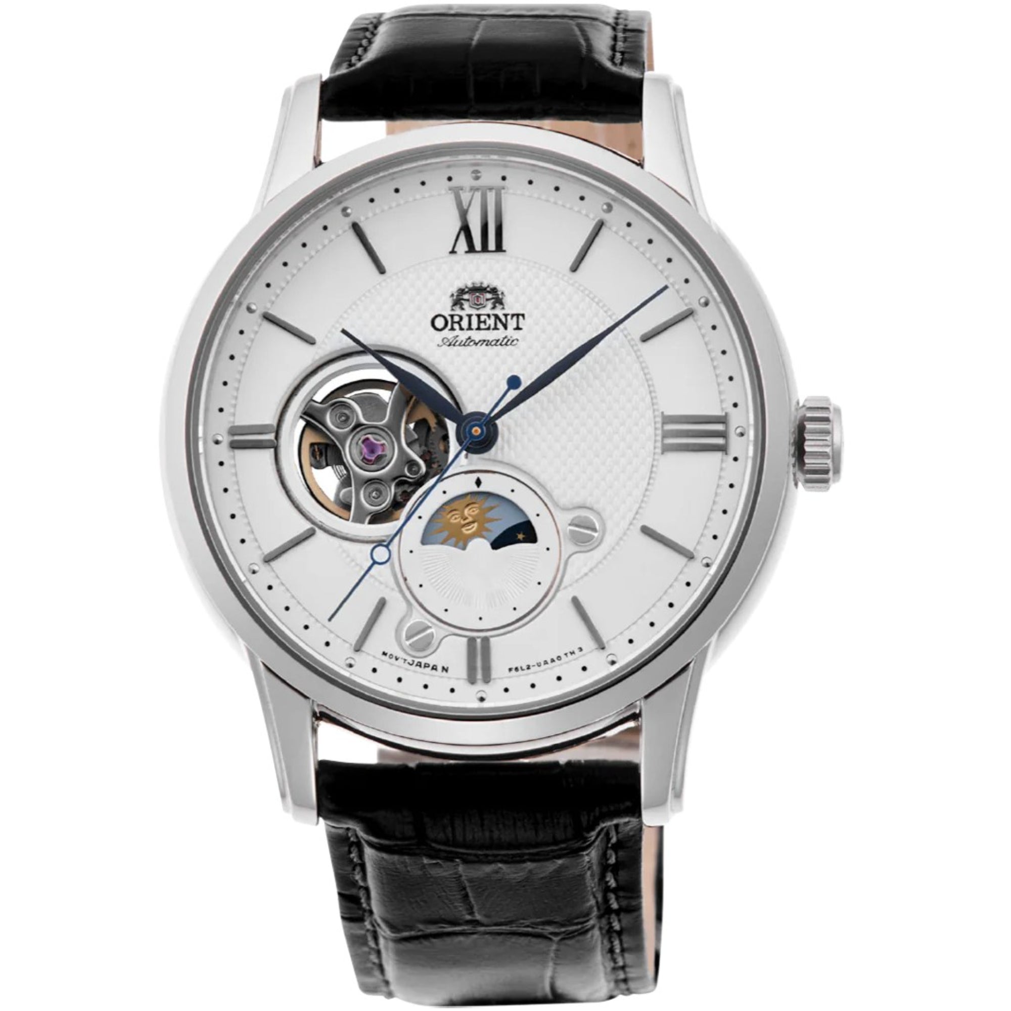 Orient Sun and Moon 42.5mm White Dial Leather Mens Automatic Watch RA-AS0011S30B