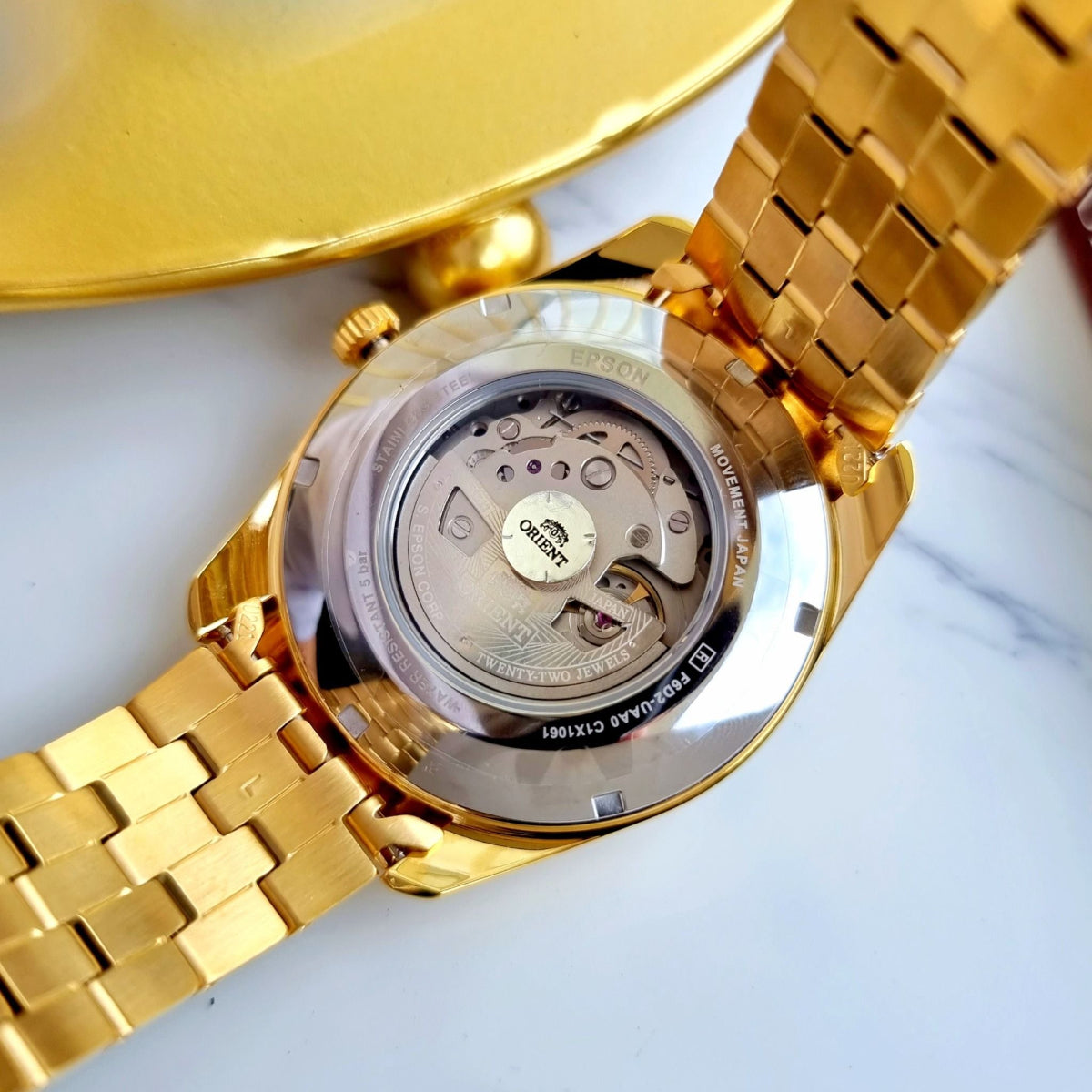 Orient Contemporary Multi-Year Calendar Automatic Champagne Dial Steel Strap Men’s Watch RA-BA0001G30B