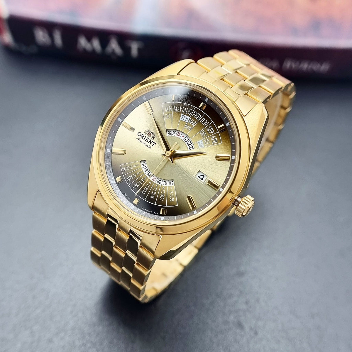 Orient Contemporary Multi-Year Calendar Automatic Champagne Dial Steel Strap Men’s Watch RA-BA0001G30B