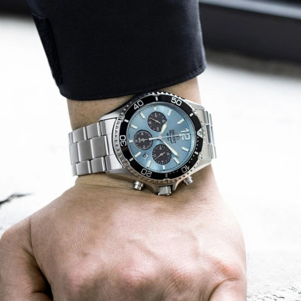 Orient Mako Solar Light Blue Dial Steel Strap Men’s Watch RA-TX0206L10B