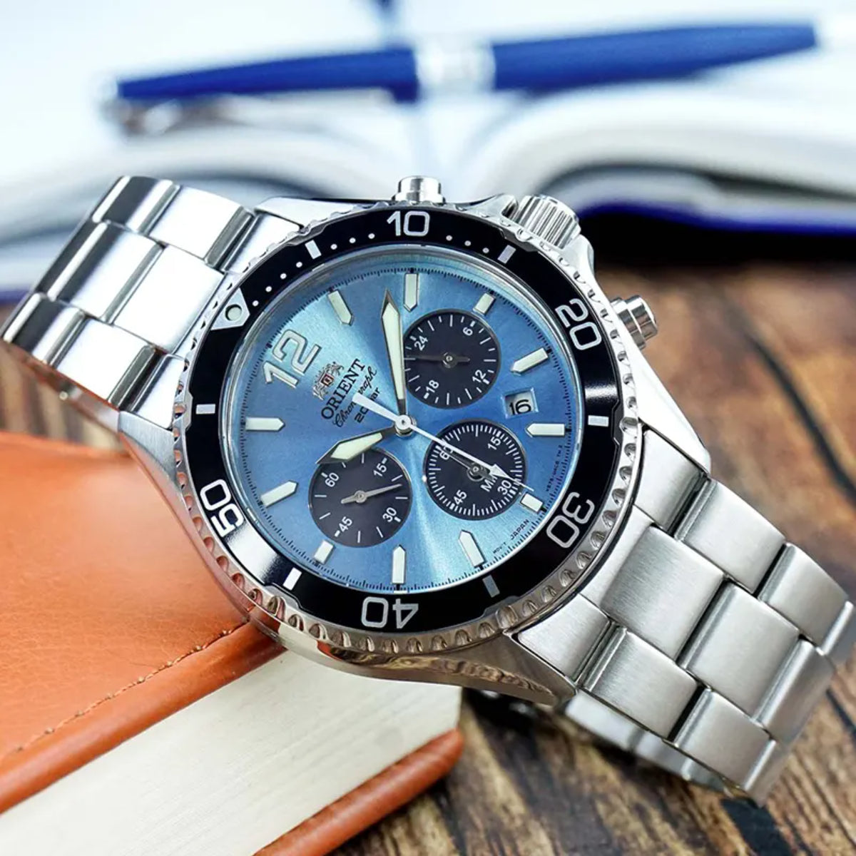 Orient Mako Solar Light Blue Dial Steel Strap Men’s Dive Watch RA-TX0206L10B