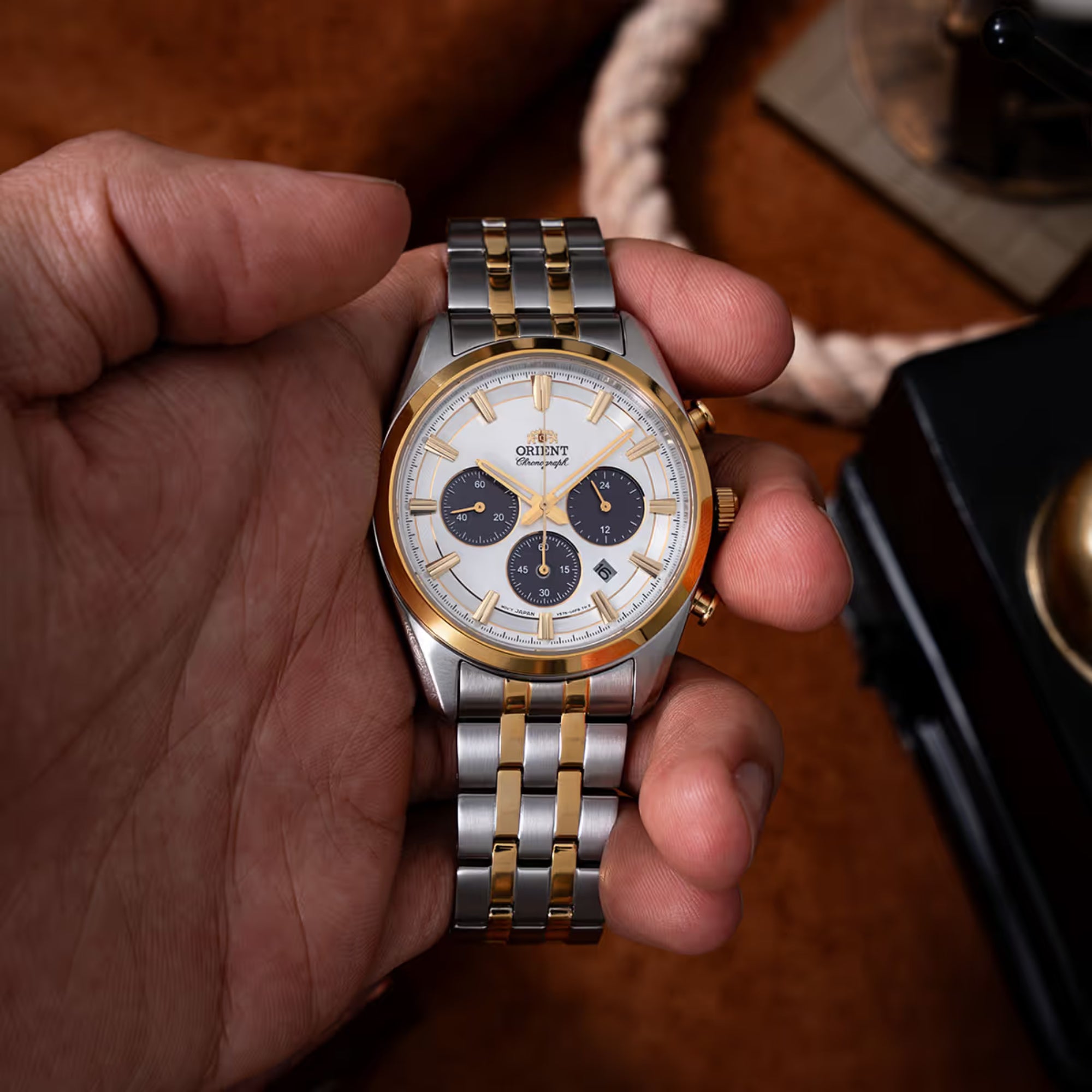 Orient Contemporary Stretto Date Solar Chronograph White Dial Steel Strap Unisex Watch RA-TX0302S10B
