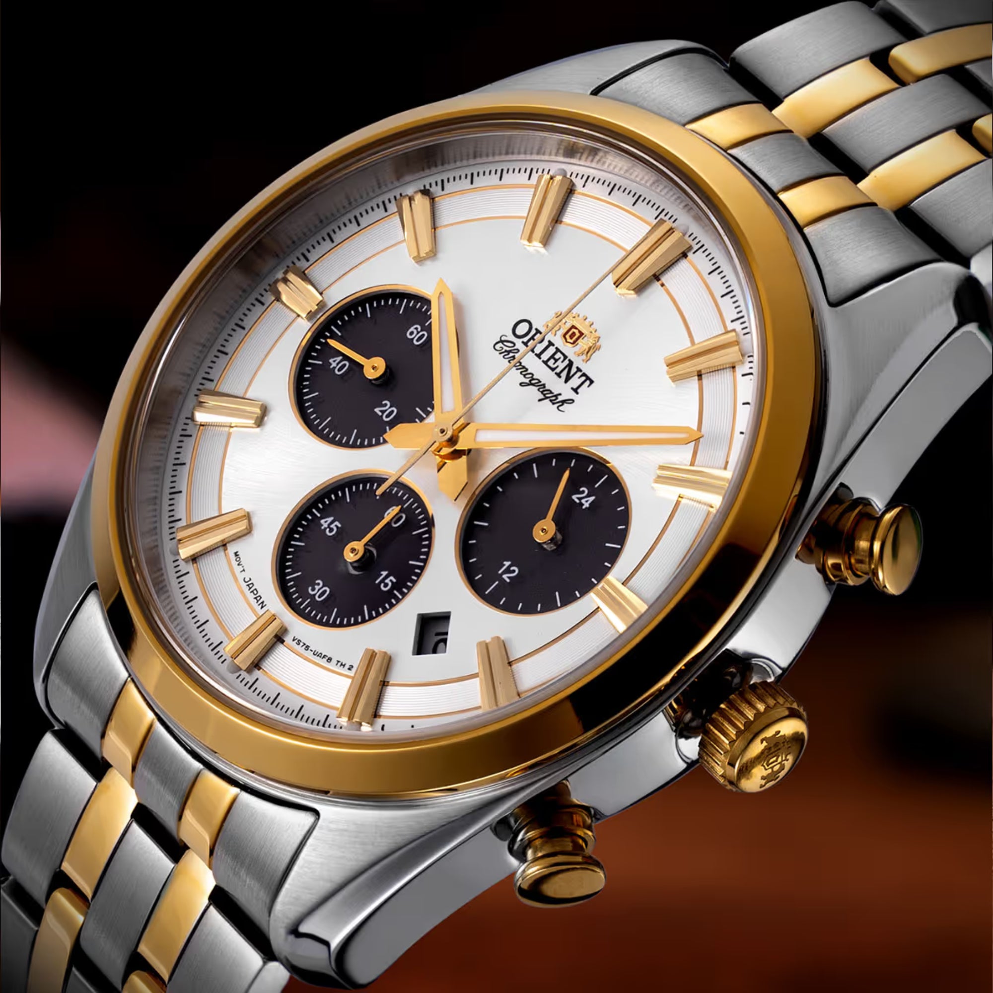 Orient Contemporary Stretto Date Solar Chronograph White Dial Steel Strap Unisex Watch RA-TX0302S10B