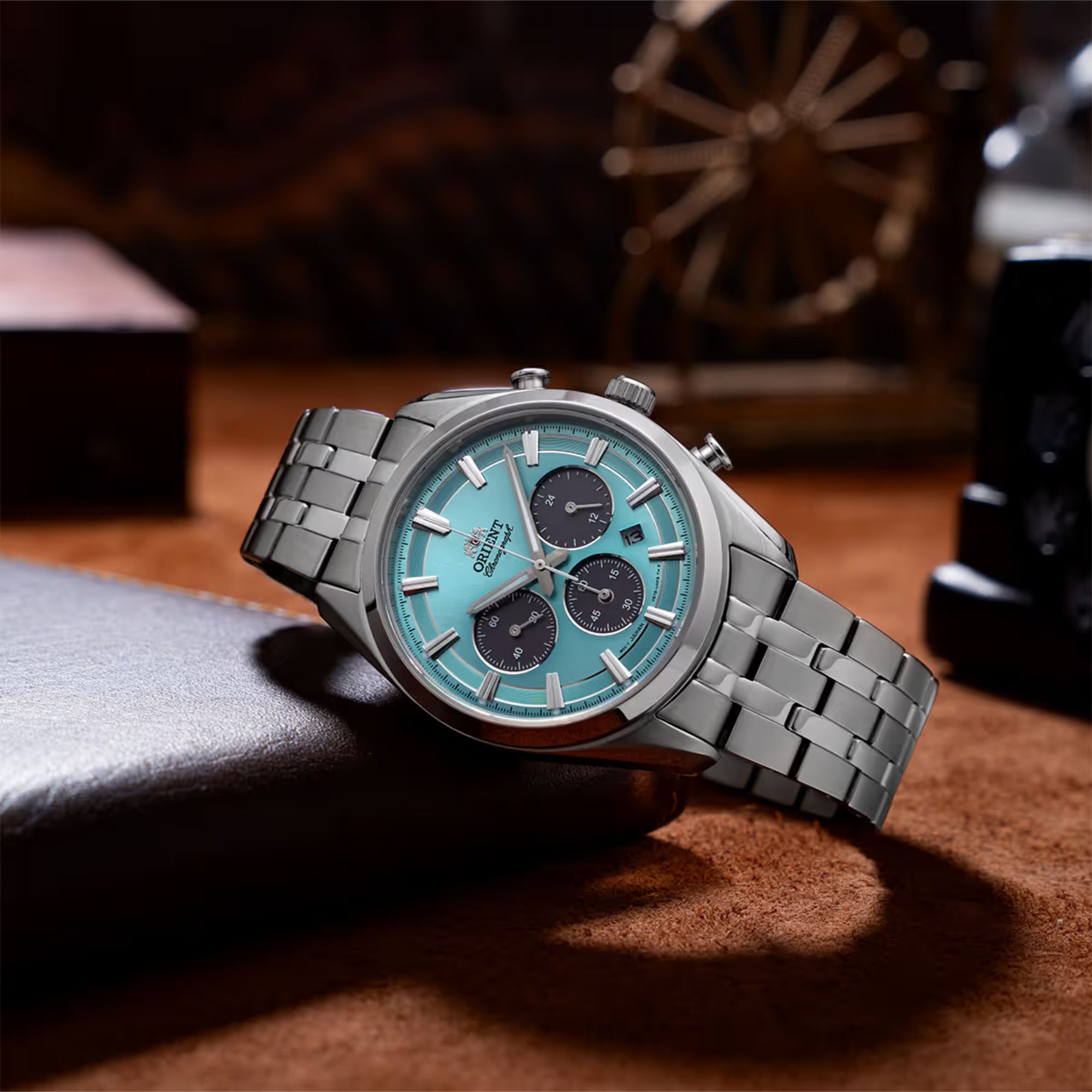 Orient Contemporary Stretto Date Solar Chronograph Blue Dial Steel Strap Men’s Watch RA-TX0304L10B