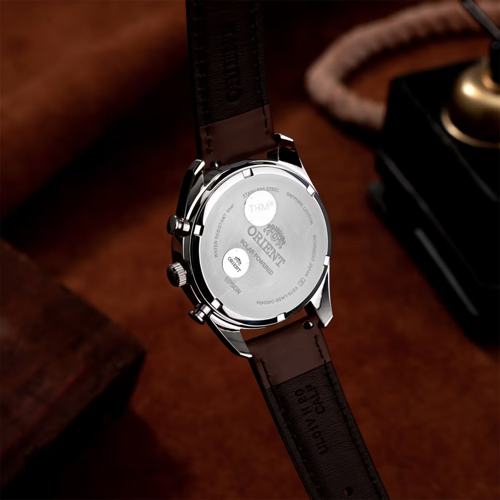 Orient Contemporary Stretto Date Solar Chronograph White Dial Brown Leather Strap Men’s Watch RA-TX0306S10B