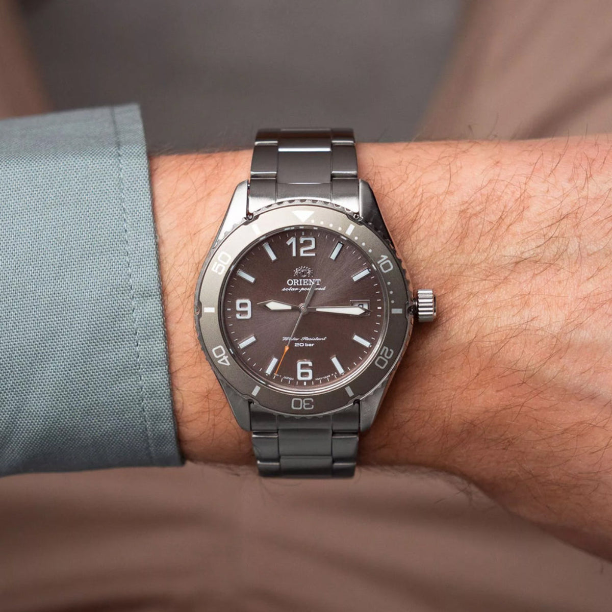 Orient Mako Solar Quartz Brown Dial Steel Strap Men's Watch RA-WJ0004Y10B