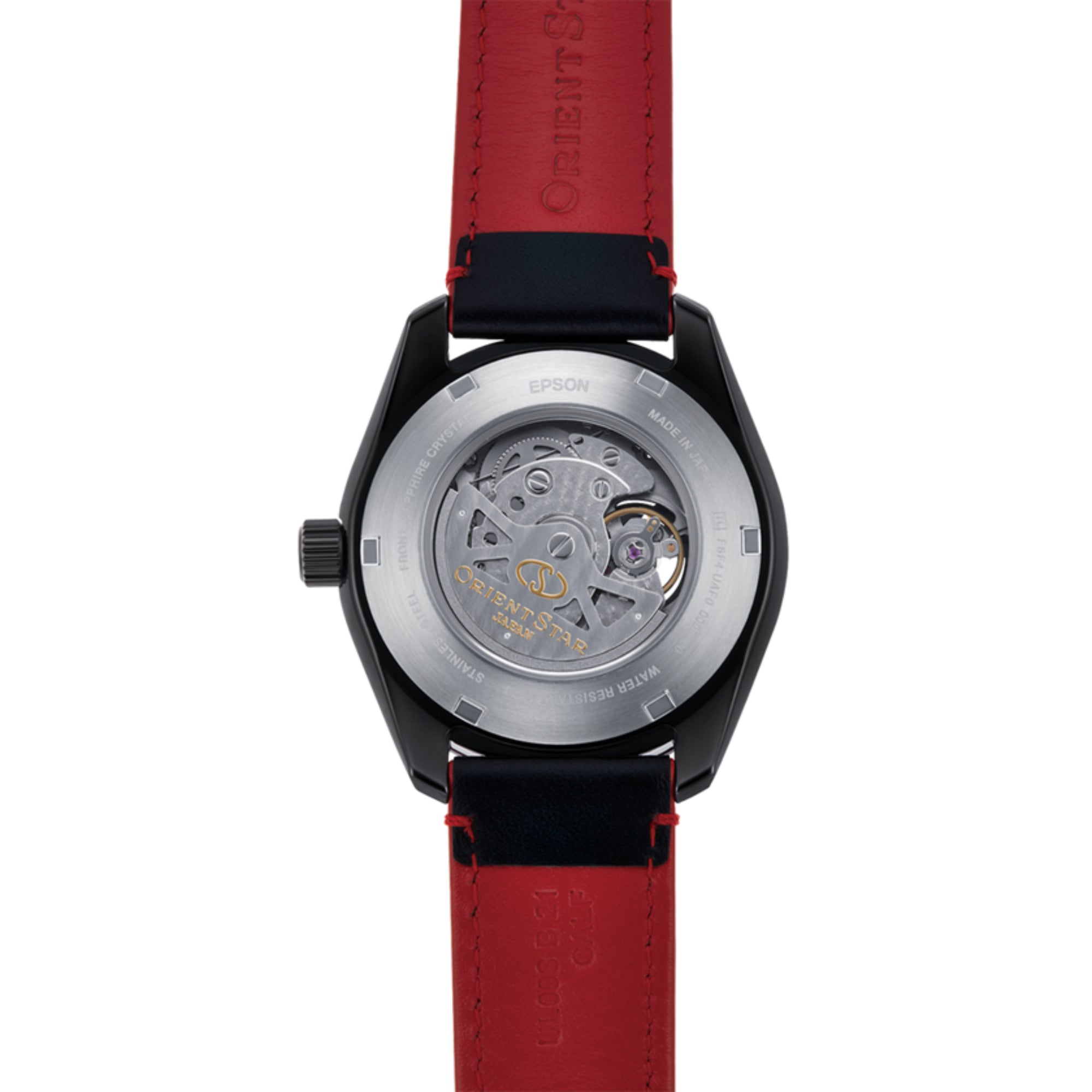 Orient Star RE-AV0A03B00B exhibition caseback showing in-house automatic movement