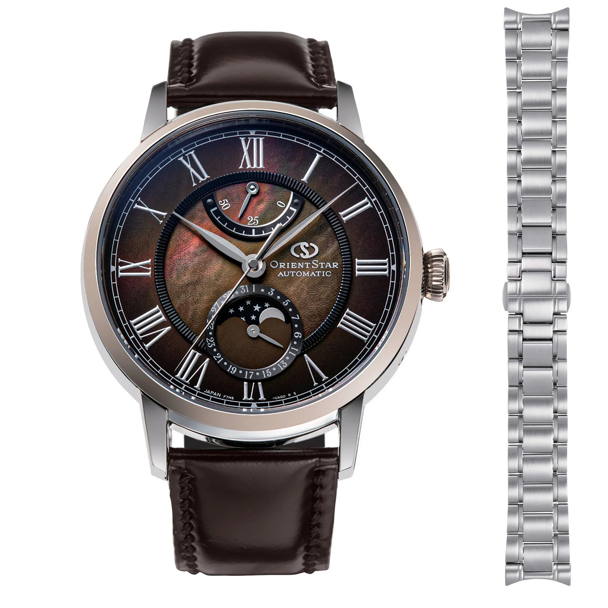 Orient Star Moon Phase 41mm Limited Edition Brown Dial Leather and Steel Mens Automatic Watch RE-AY0121A00B
