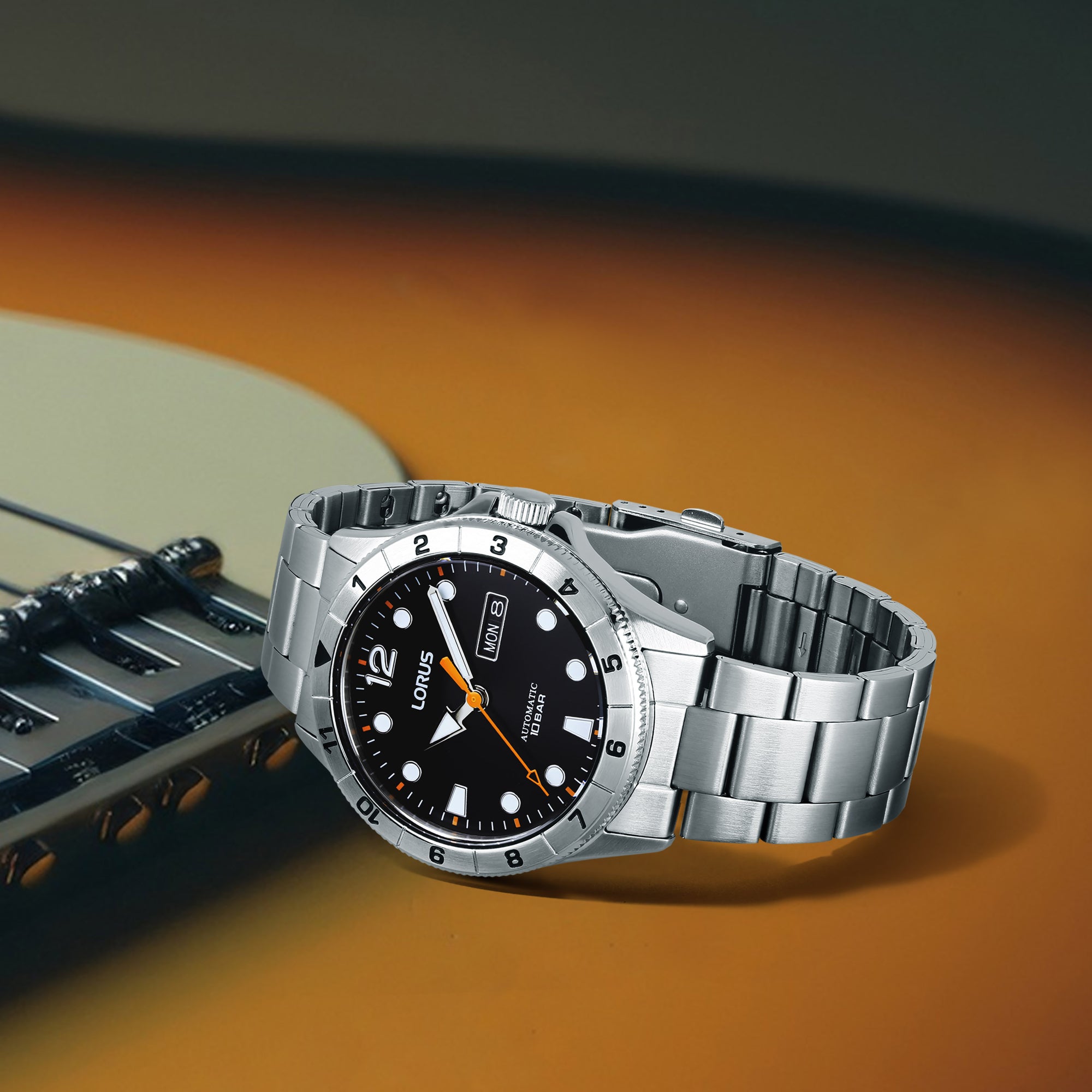 Lorus Sport Classic Black Dial Steel Strap Men's Watch RL459BX9