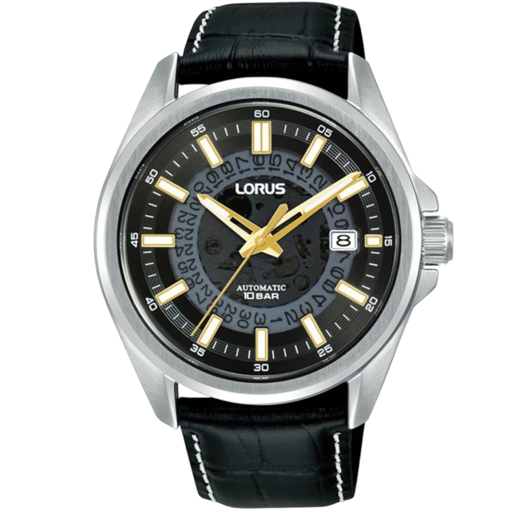 Lorus Automatic Black Dial Gold Hands Stainless Steel Strap Men’s Watch RU411AX9