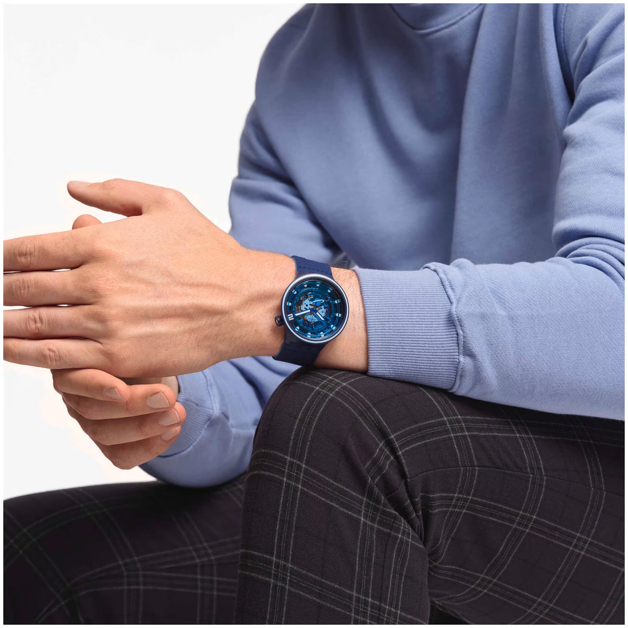 Swatch Big Bold Second Home Transparent Dial Blue Silicone Strap Unisex Watch SB01N101