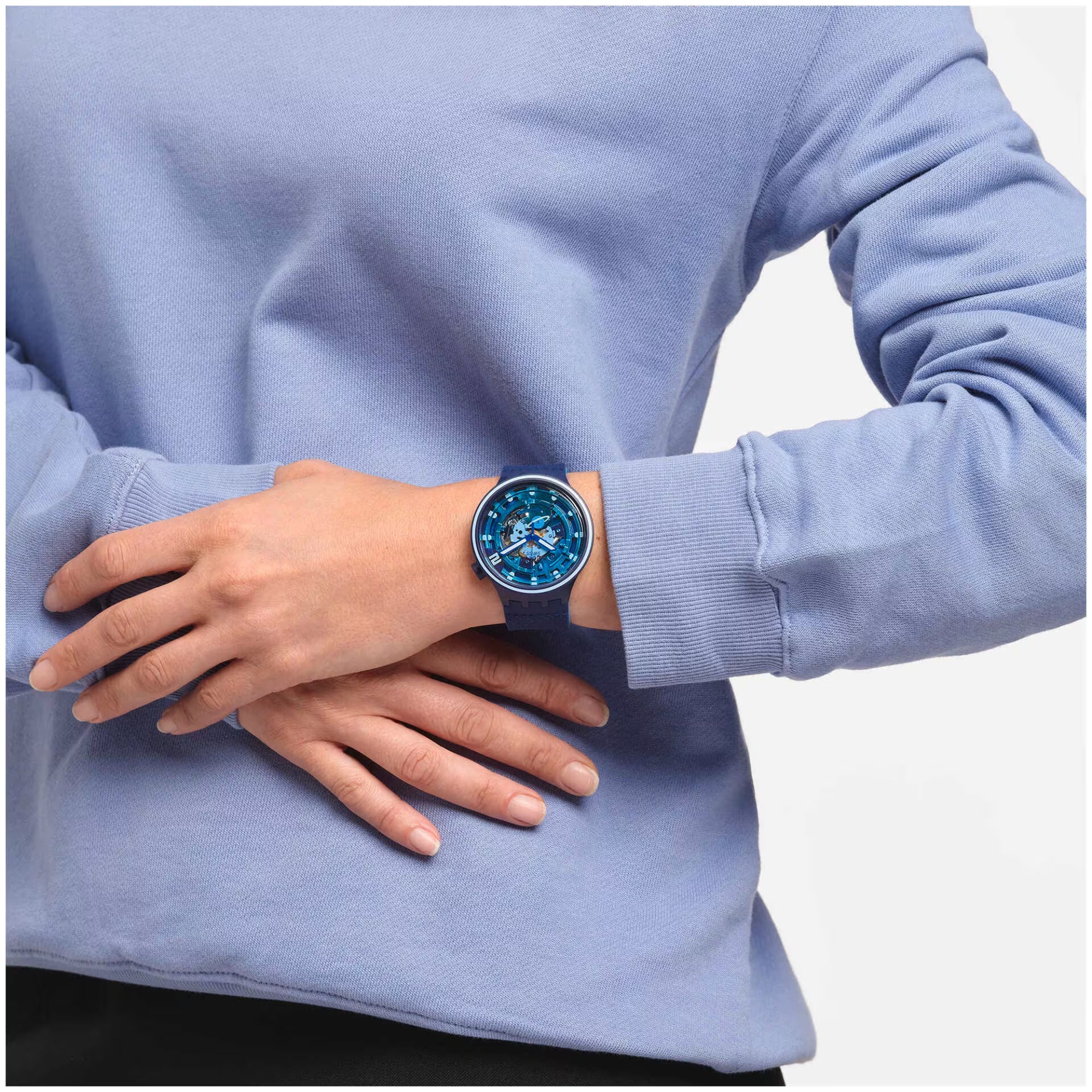 Swatch Big Bold Second Home Transparent Dial Blue Silicone Strap Unisex Watch SB01N101