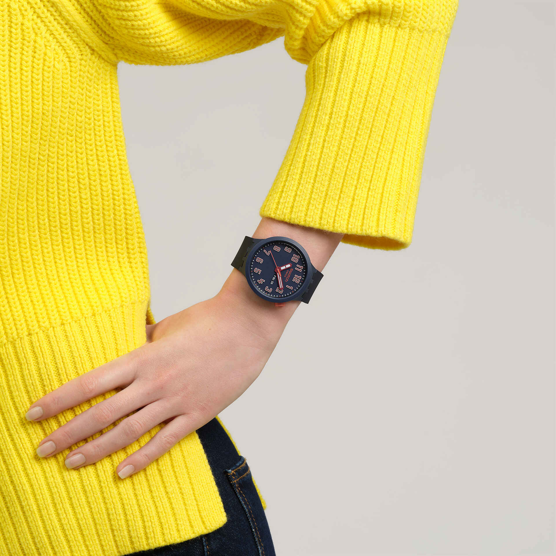 Swatch Essentially Confident Dark Blue Dial Silicone Strap Watch SB01S700