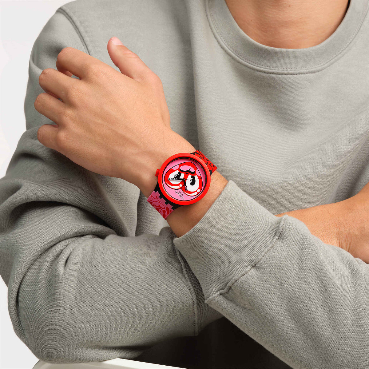 Swatch BIOCERAMIC Hattie’s Quartz Heart Pink Dial Silicone Strap Watch SB05Z103