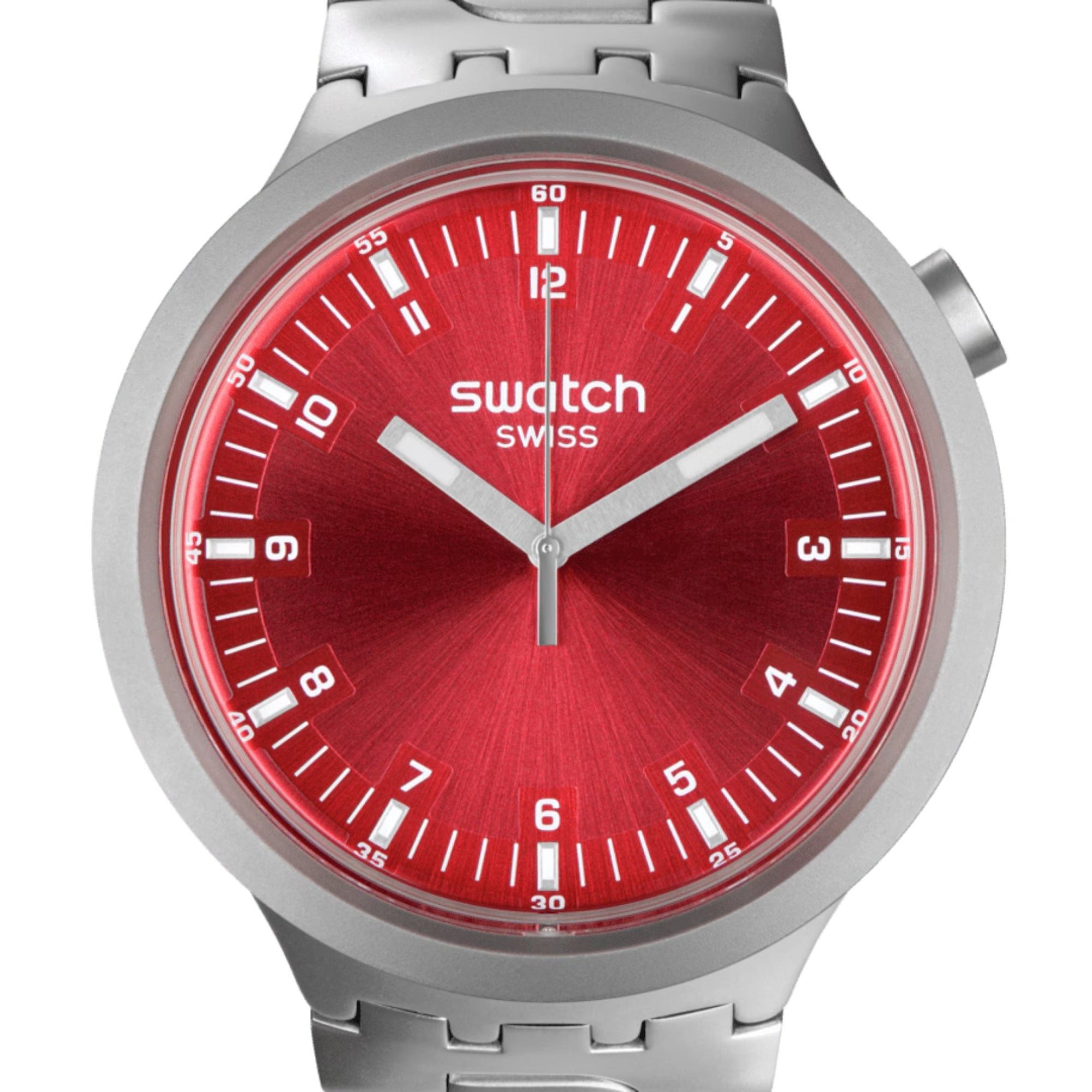 Swatch Big Bold Scarlett Shimmer Quartz Red Dial Stainless Steel Bracelet Unisex Watch SB07S104G
