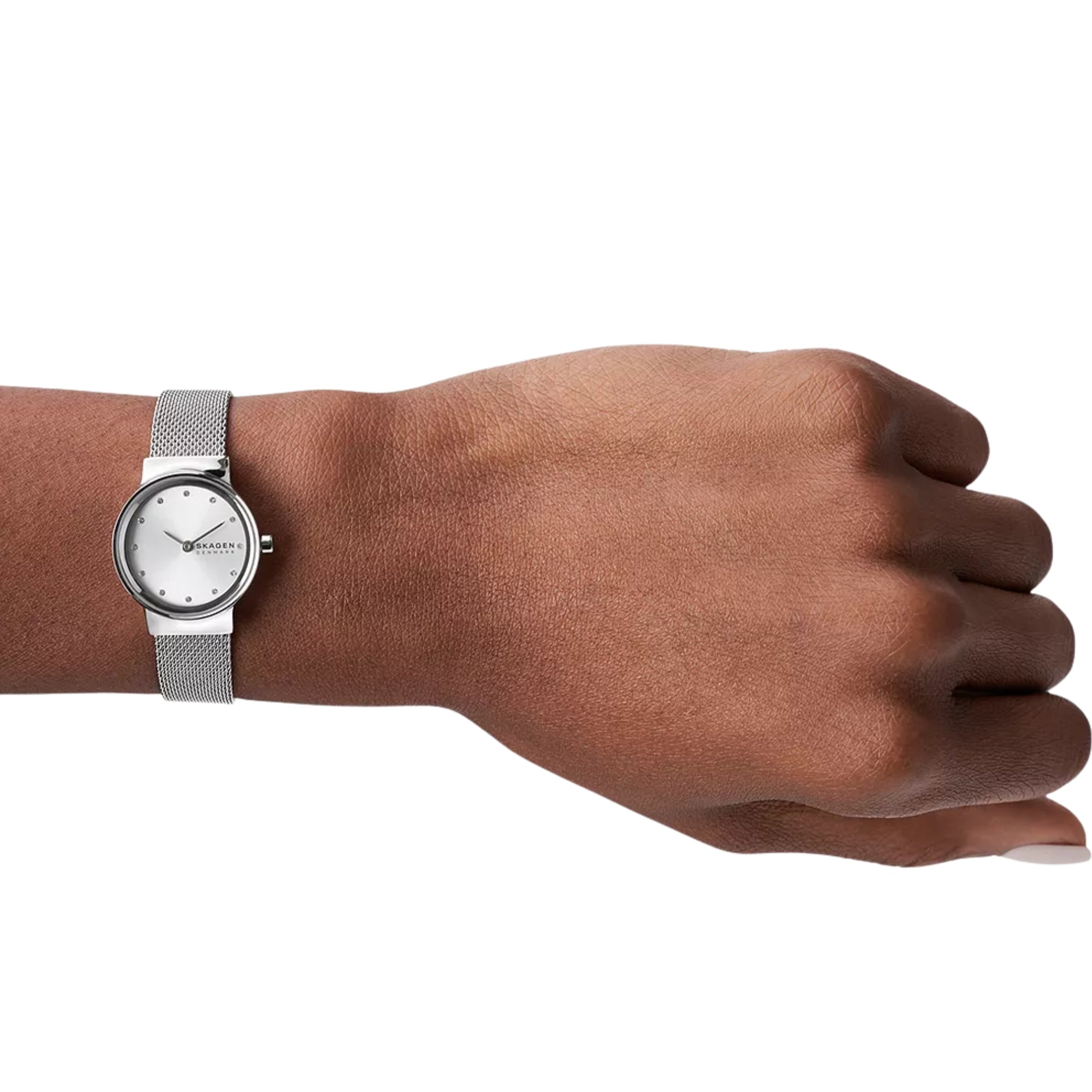 Orologio da donna Skagen Freja Lille con cinturino in maglia d'acciaio e quadrante bianco argento SKW2715