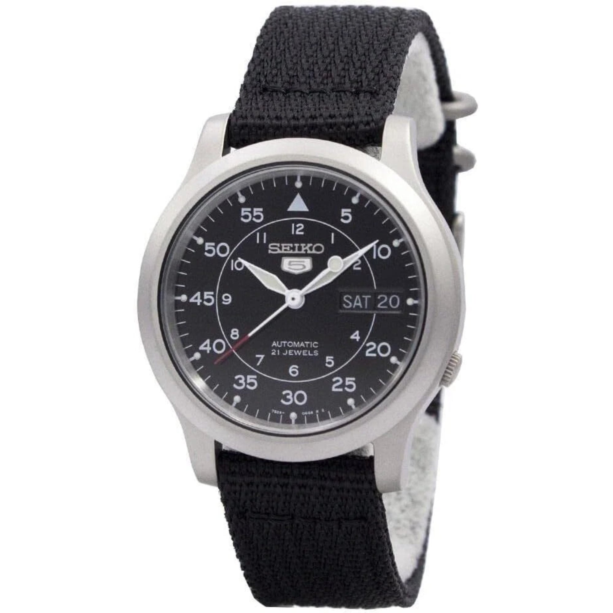 Seiko 5 Automatic Black Dial Black NATO Fabric Strap Men's Watch SNK809K2