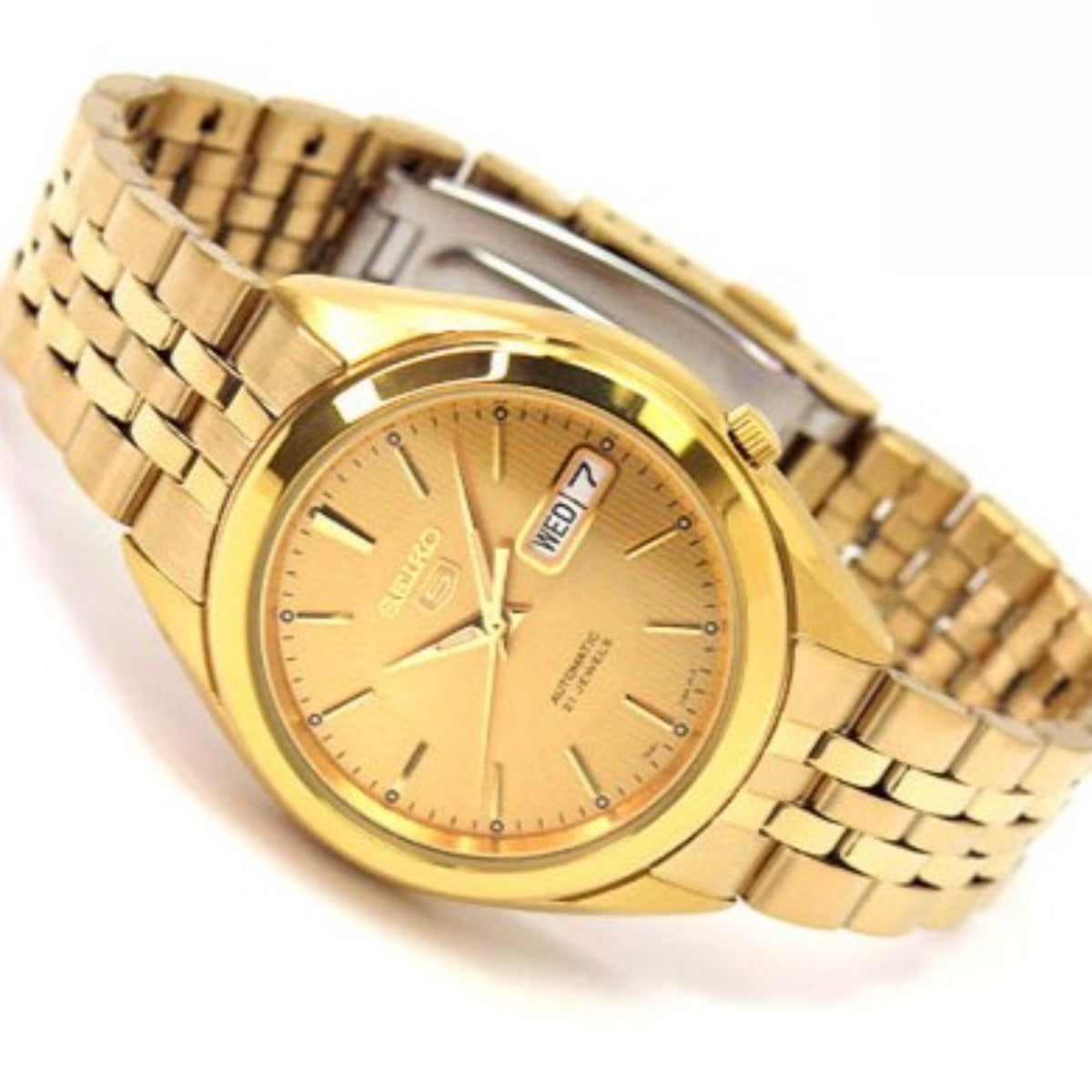 Seiko 5 Automatic Gold Dial Stainless Steel Strap Men's Watch SNKL28K1